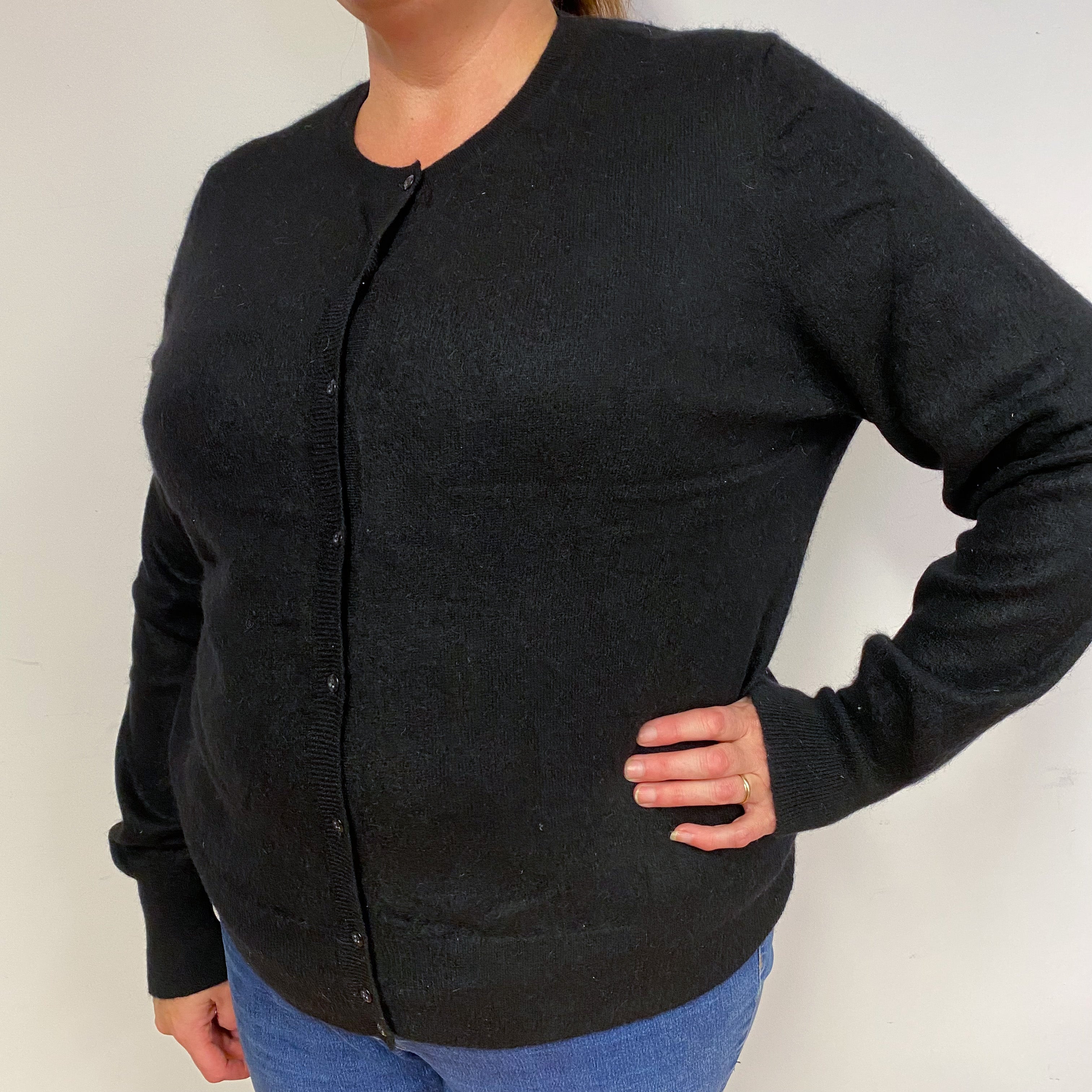 Black Cashmere Crew Neck Cardigan Extra Extra Large