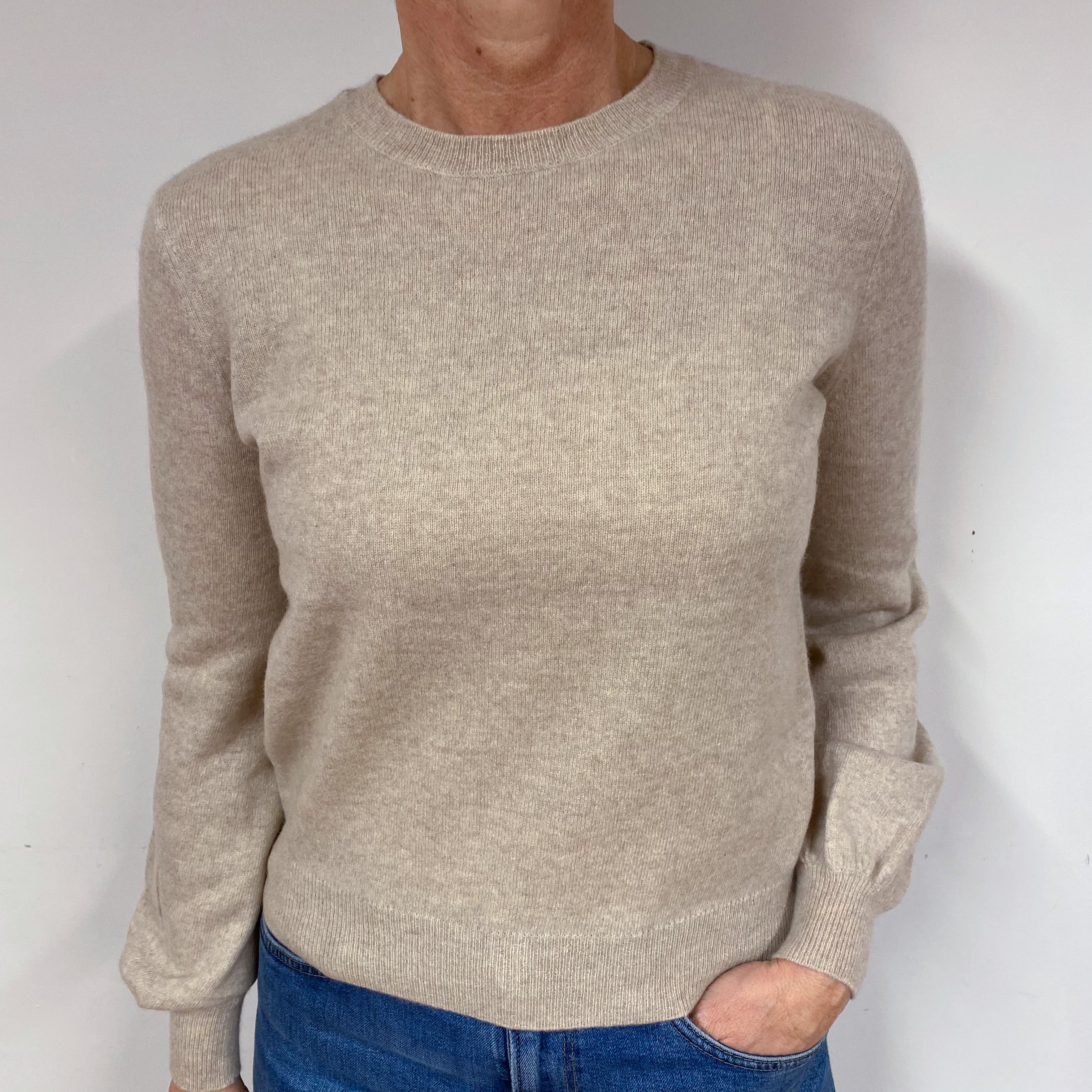 Fawn Beige Cashmere Crew Neck Jumper Medium