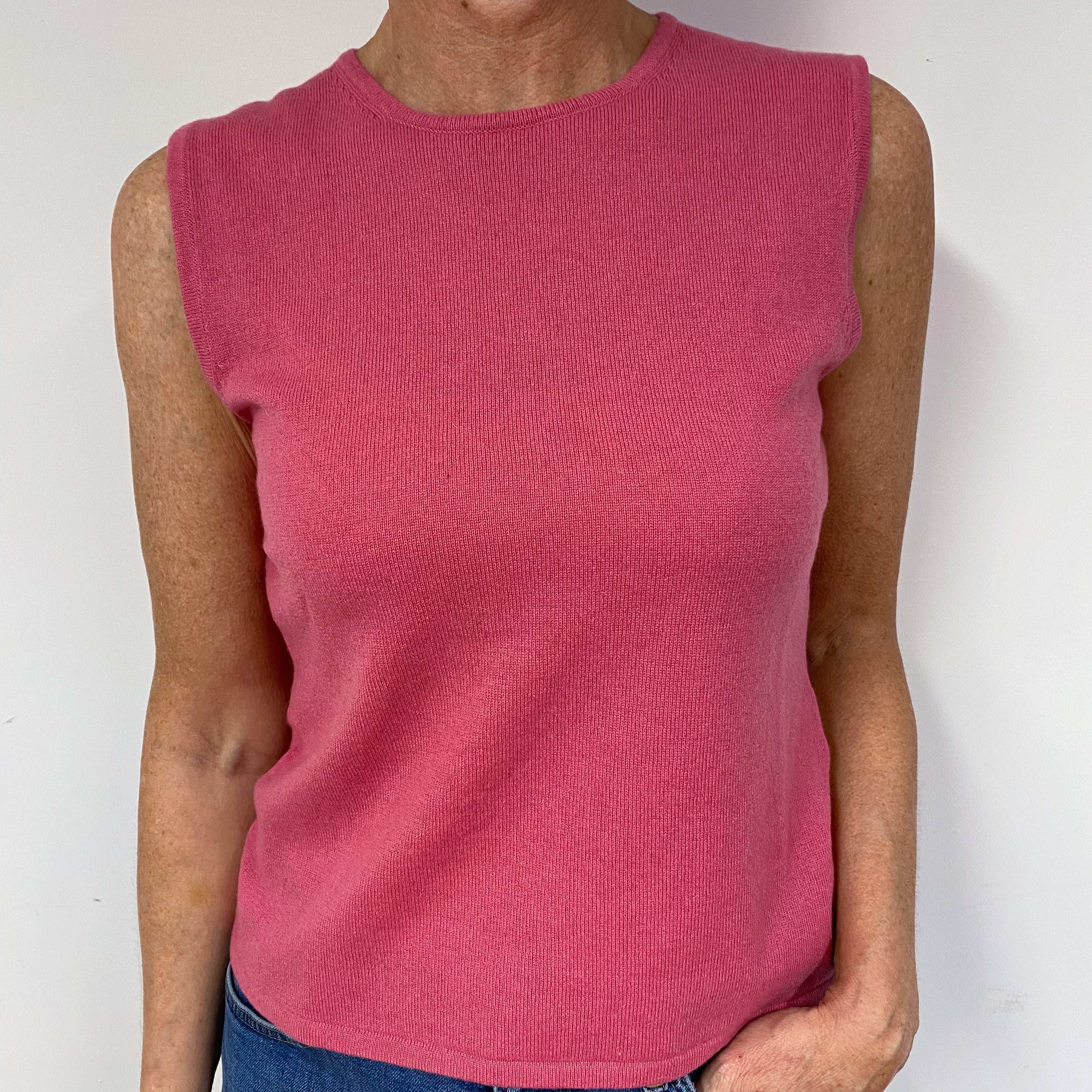 Raspberry Pink Cashmere Crew Neck Sleeveless Jumper