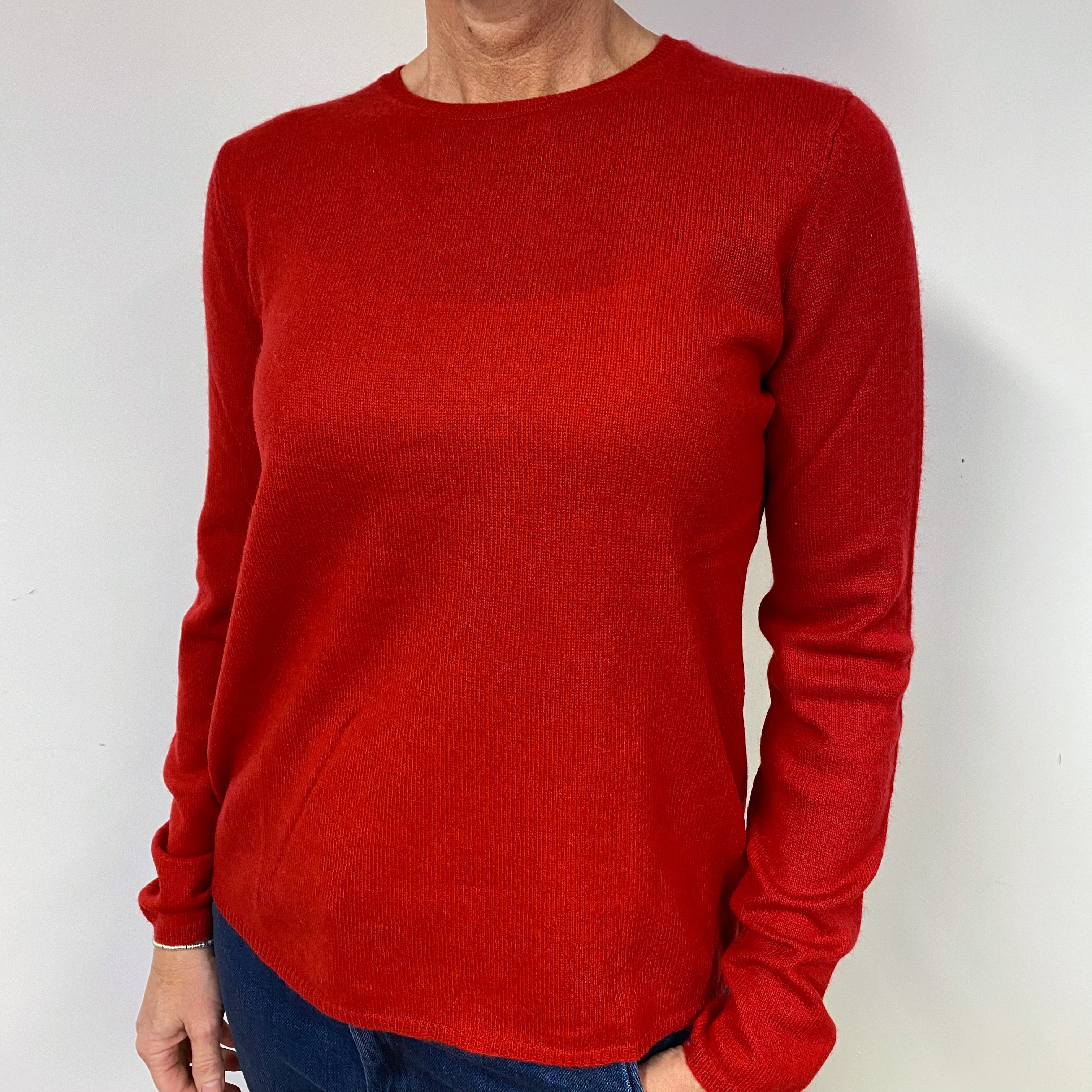 Lightweight Red Cashmere Crew Neck Jumper Medium