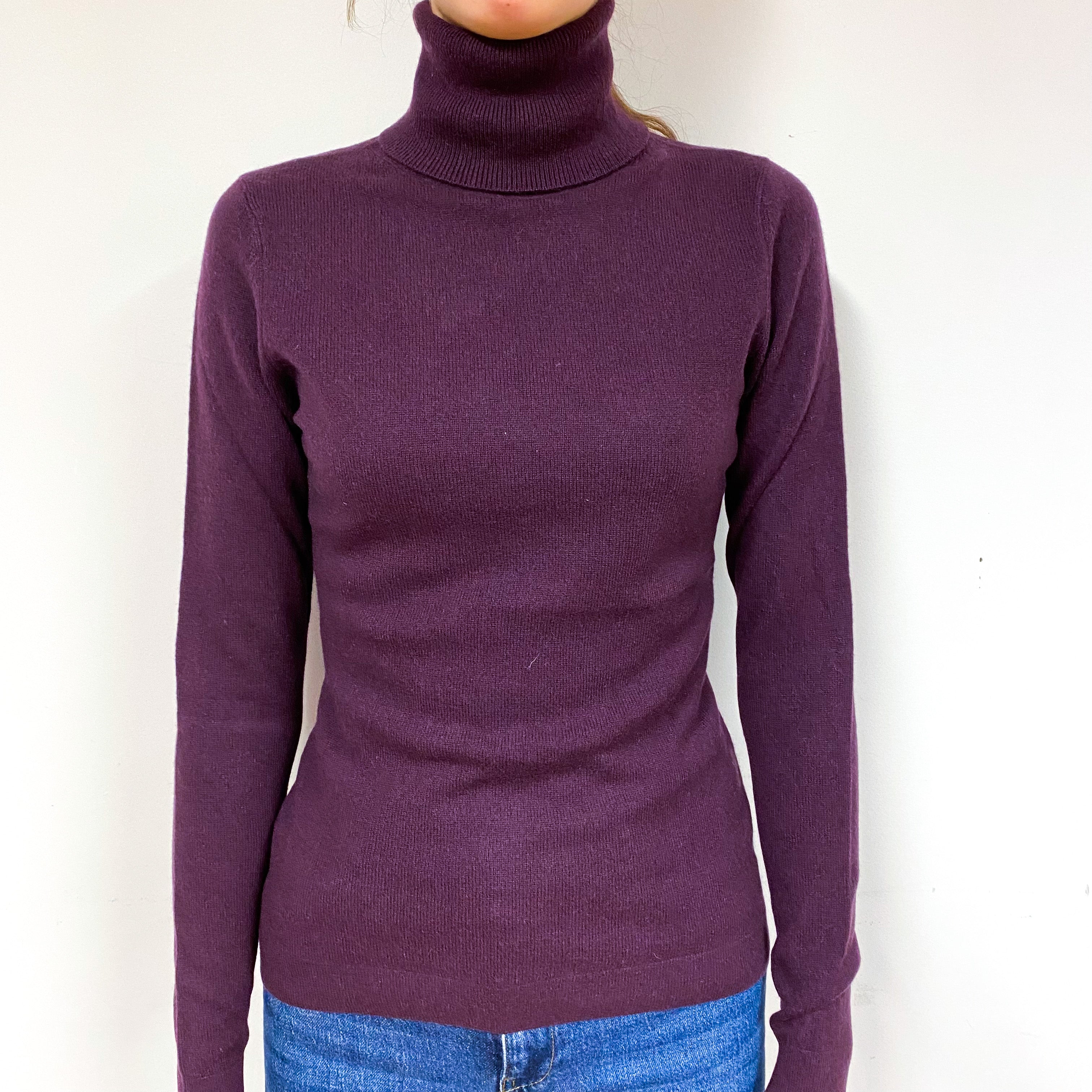 Blueberry Purple Cashmere Polo Neck Jumper Extra Small