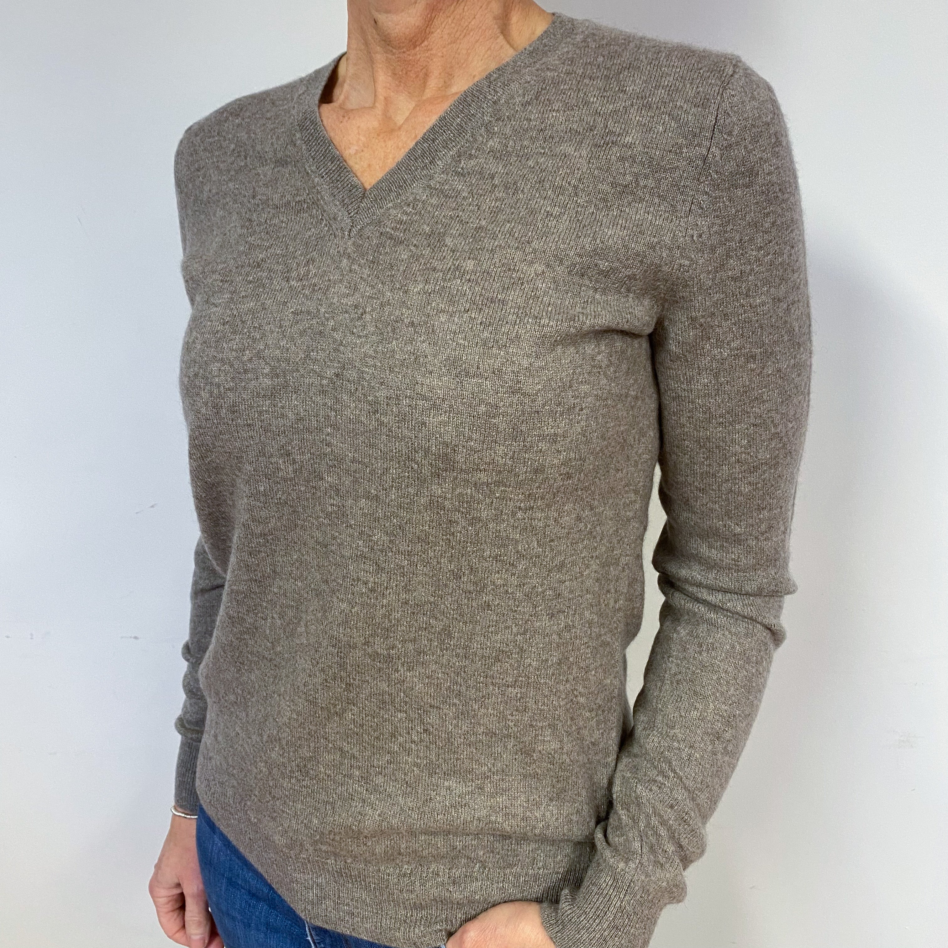 Mink Brown Cashmere V-Neck Jumper Medium