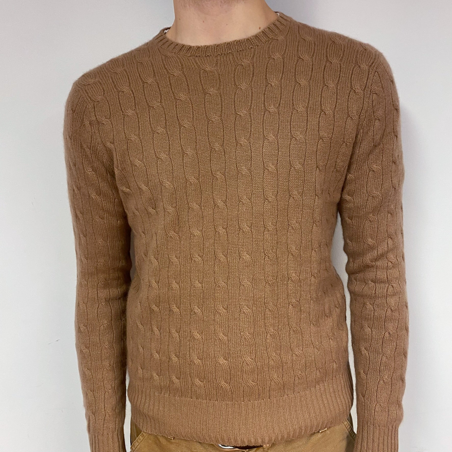 Men's Butterscotch Brown Cashmere Crew Neck Jumper Medium