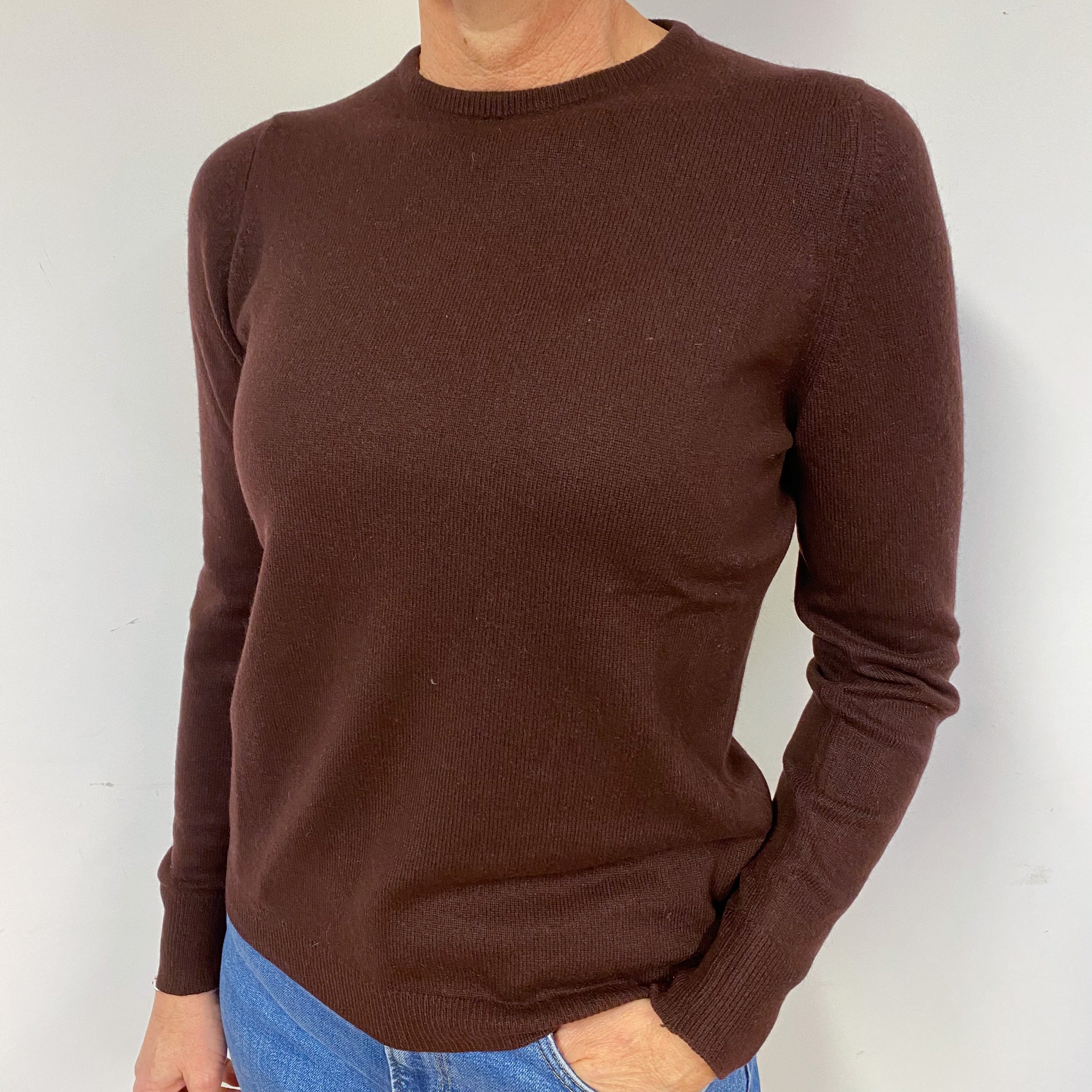 Chocolate Brown Vintage Cashmere Crew Neck Jumper Medium