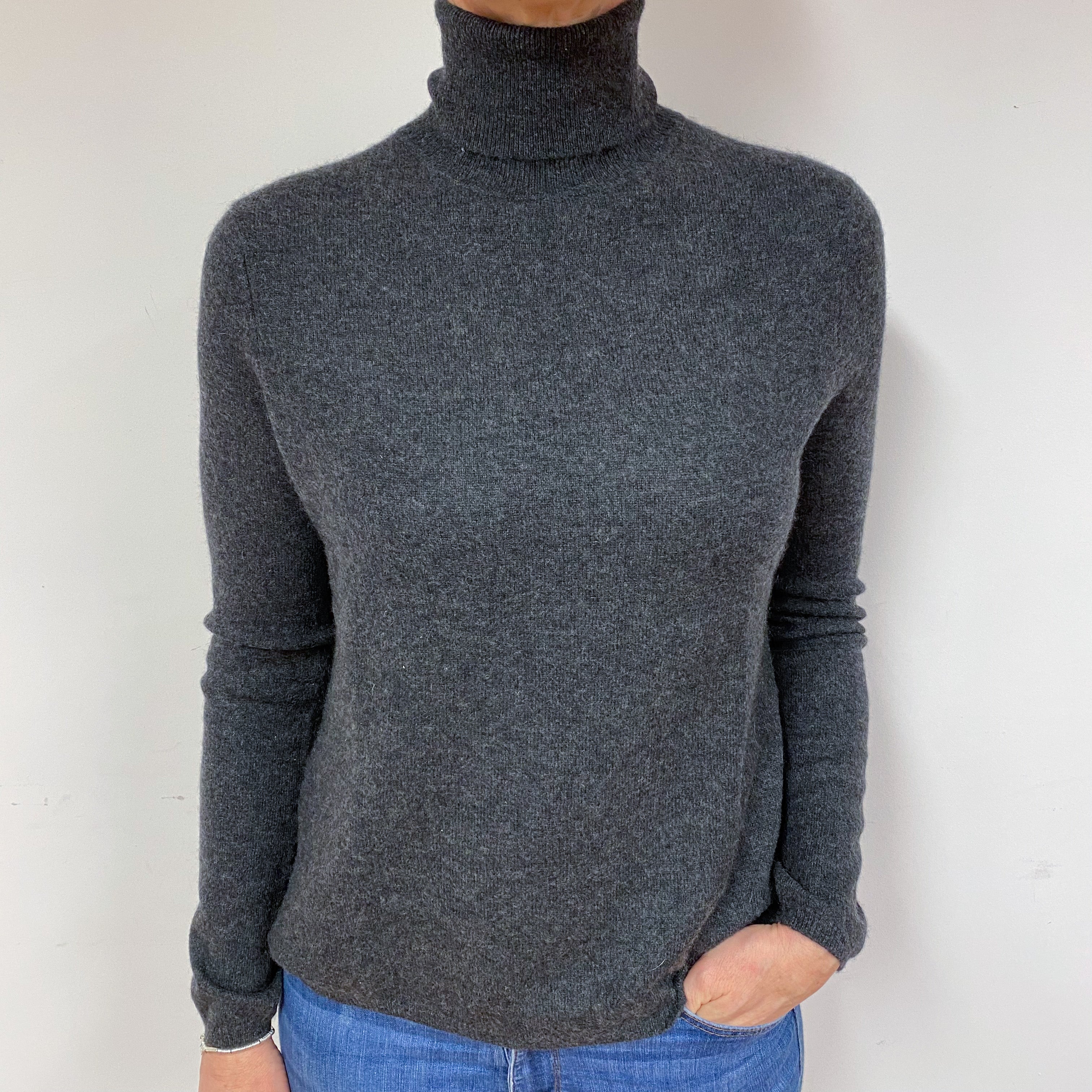 Slate Grey Cashmere Polo Neck Jumper Medium