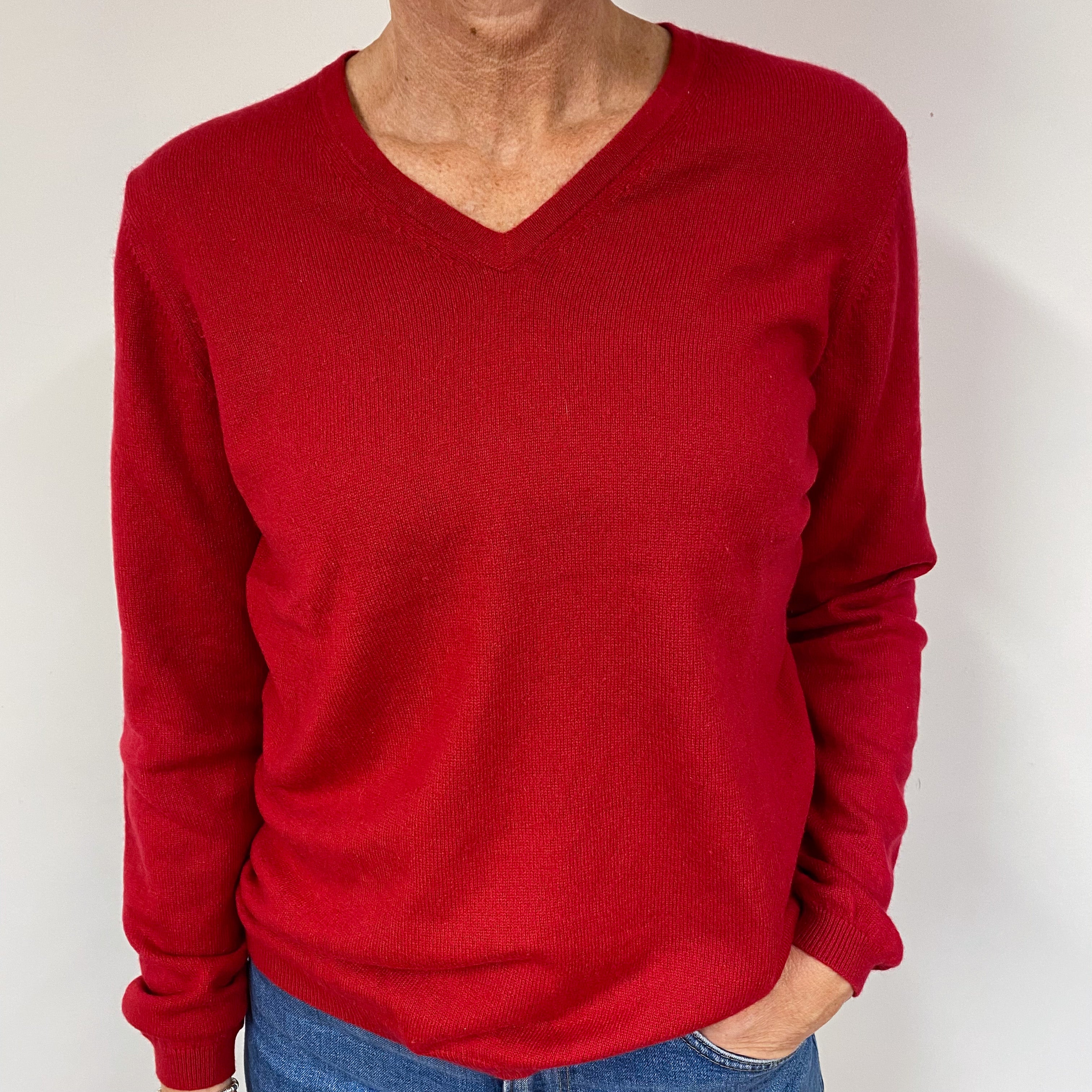 Crimson Red Cashmere V-Neck Jumper Medium