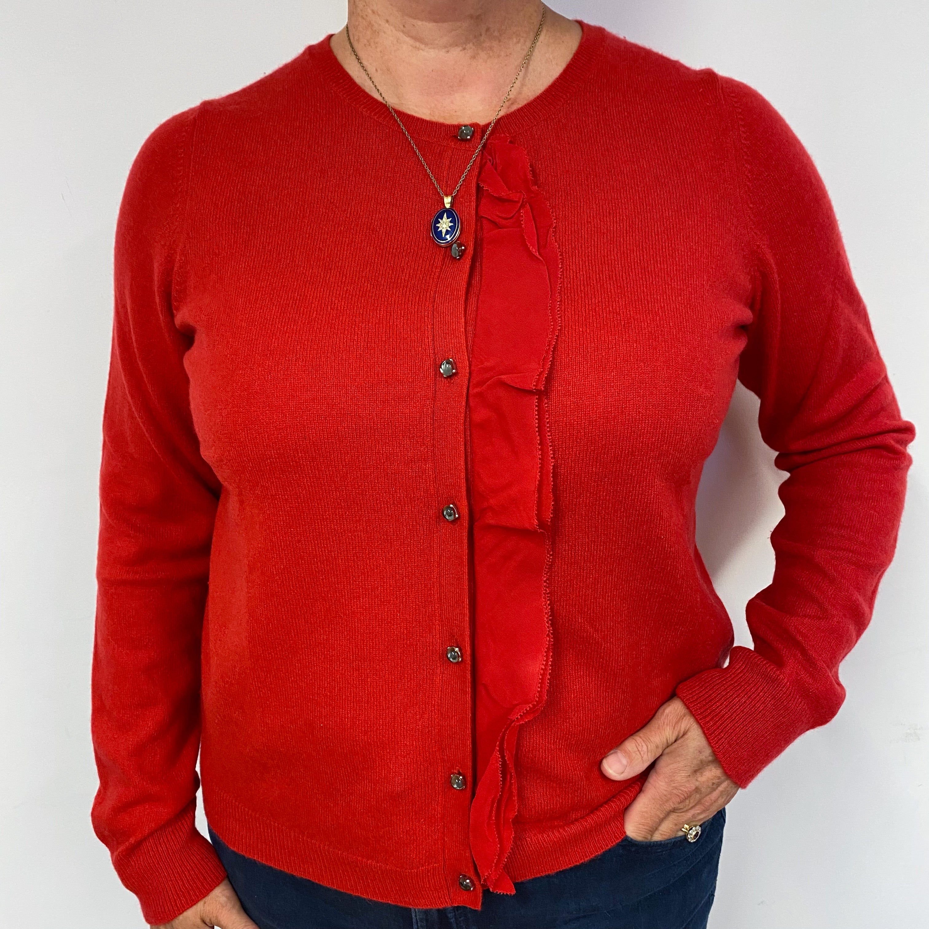 Vermillion Red Crew Neck Cashmere Cardigan