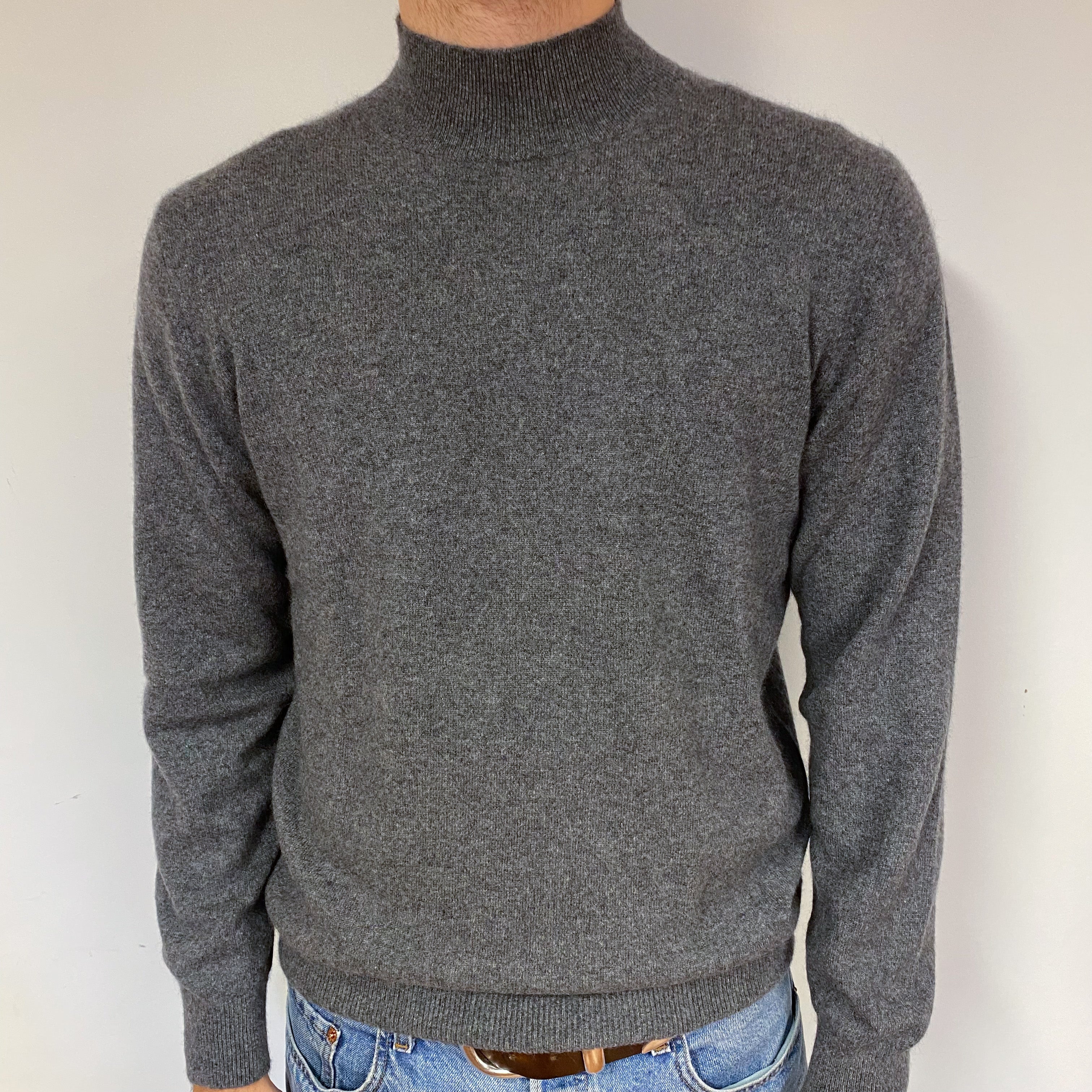 Men's Slate Grey Cashmere Turtle Neck Jumper Large