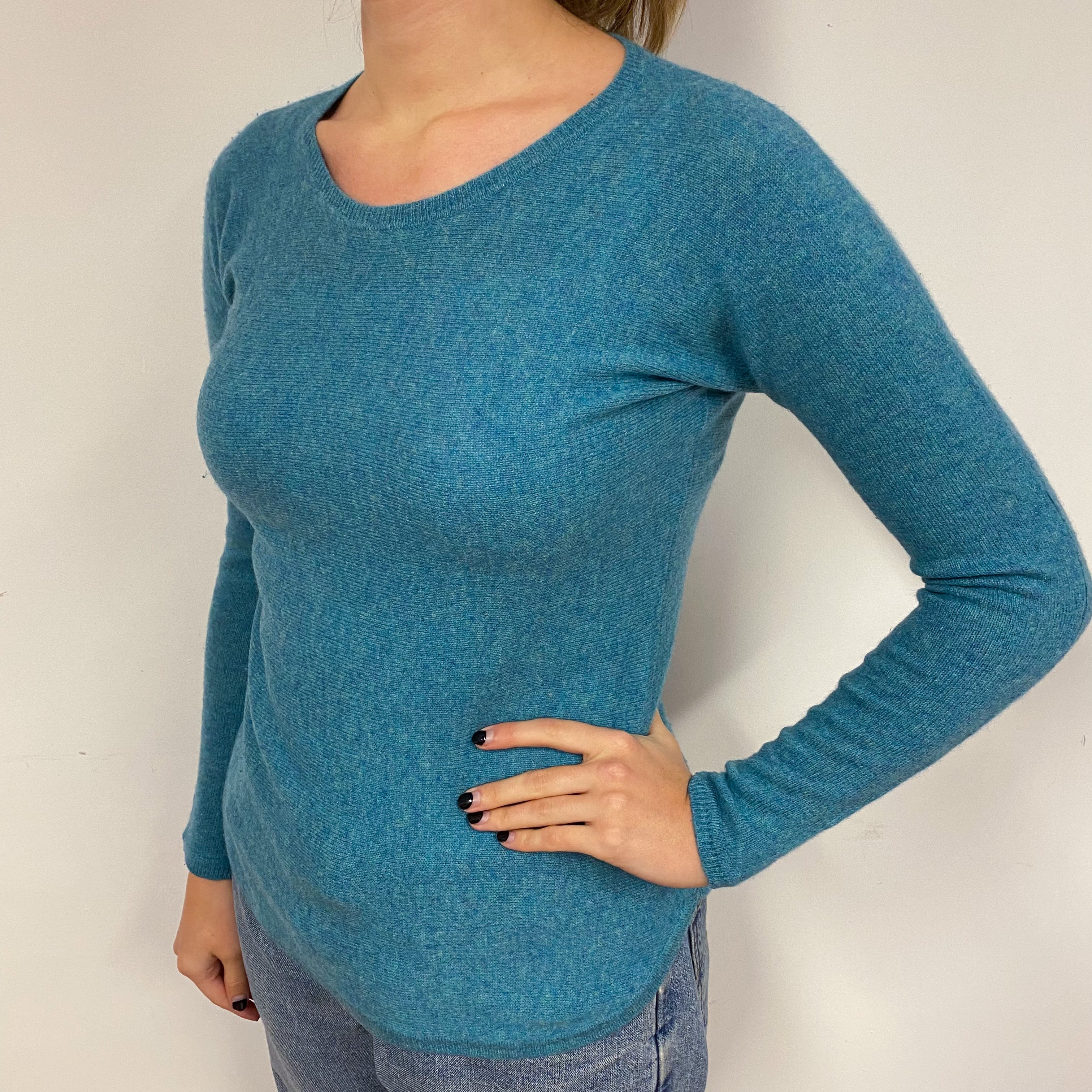 Aqua Blue Cashmere Crew Neck Jumper Small