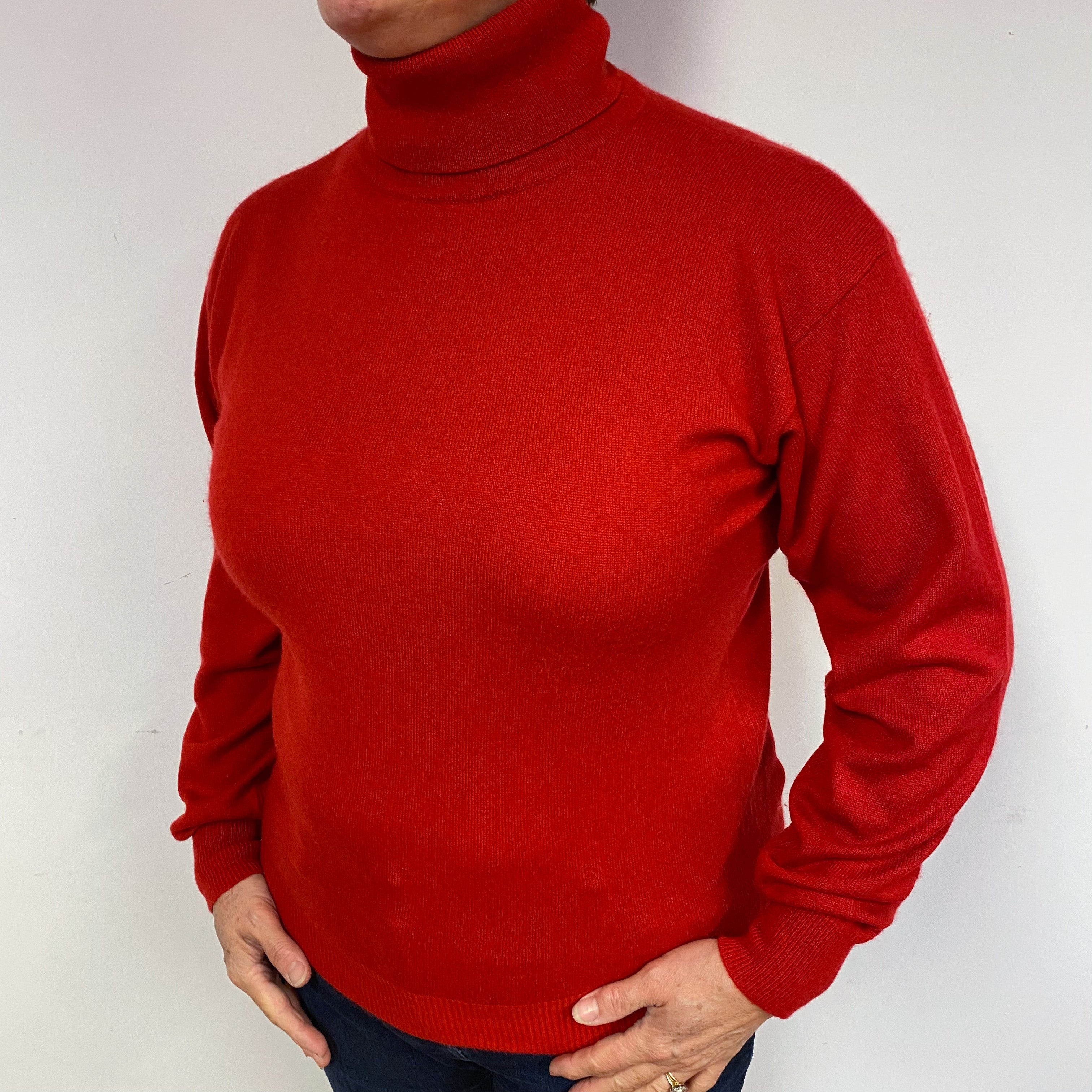 Post Box Red Cashmere Polo Neck Jumper Large