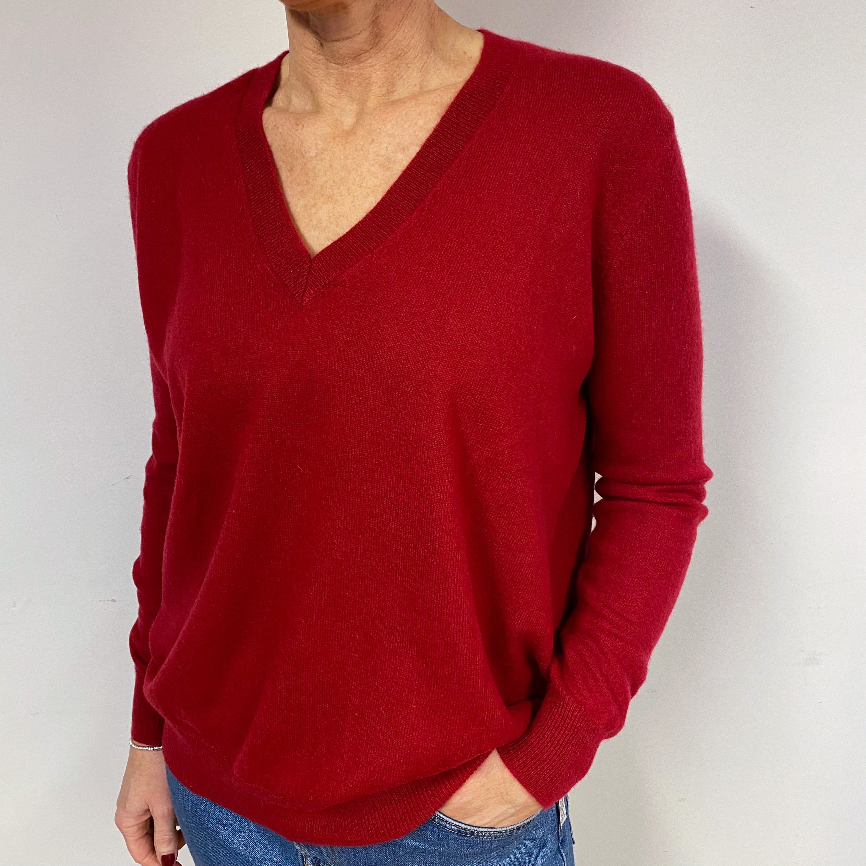 Slouchy Garnet Red Cashmere V-Neck Jumper Medium