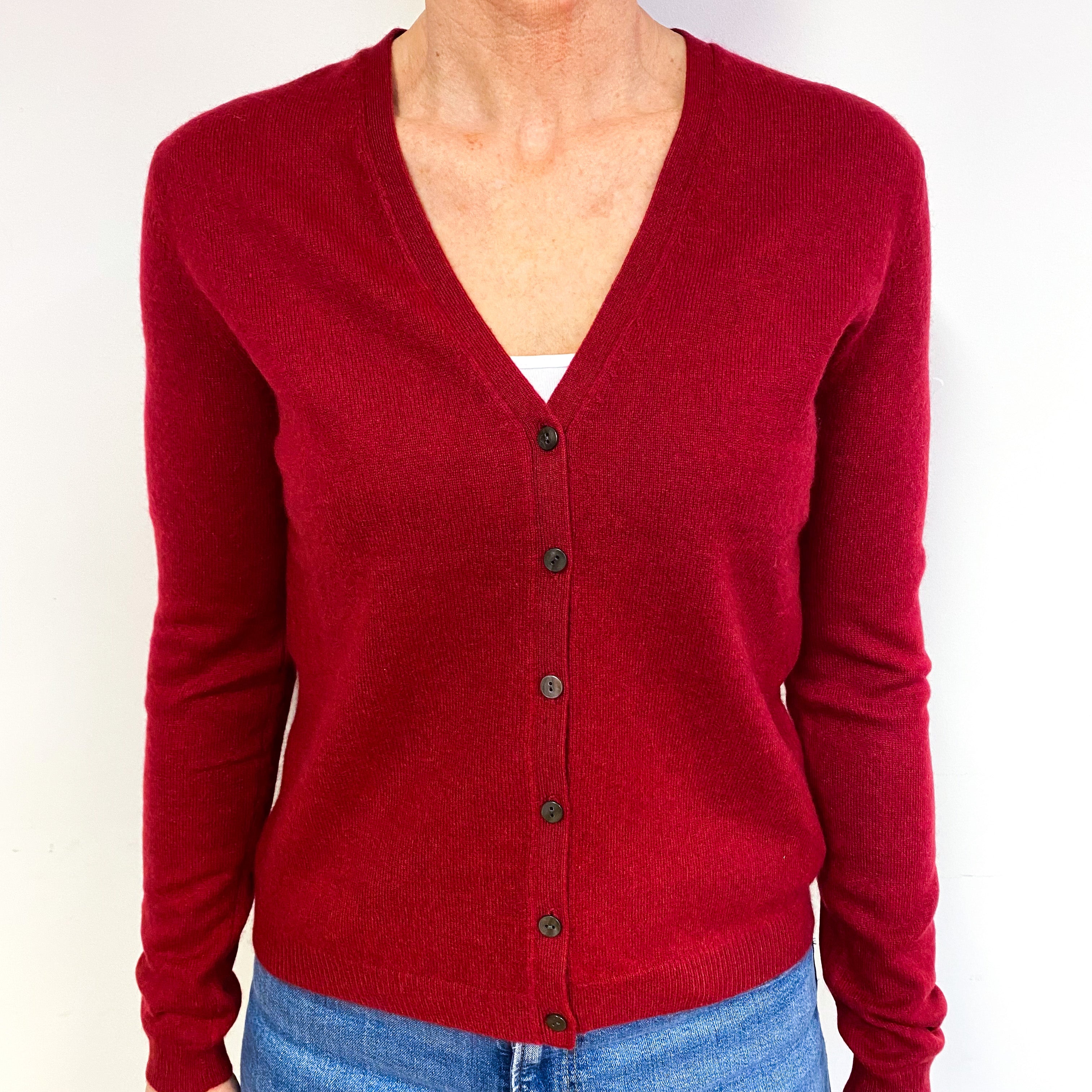 Wine Red Cashmere V-Neck Cardigan Medium