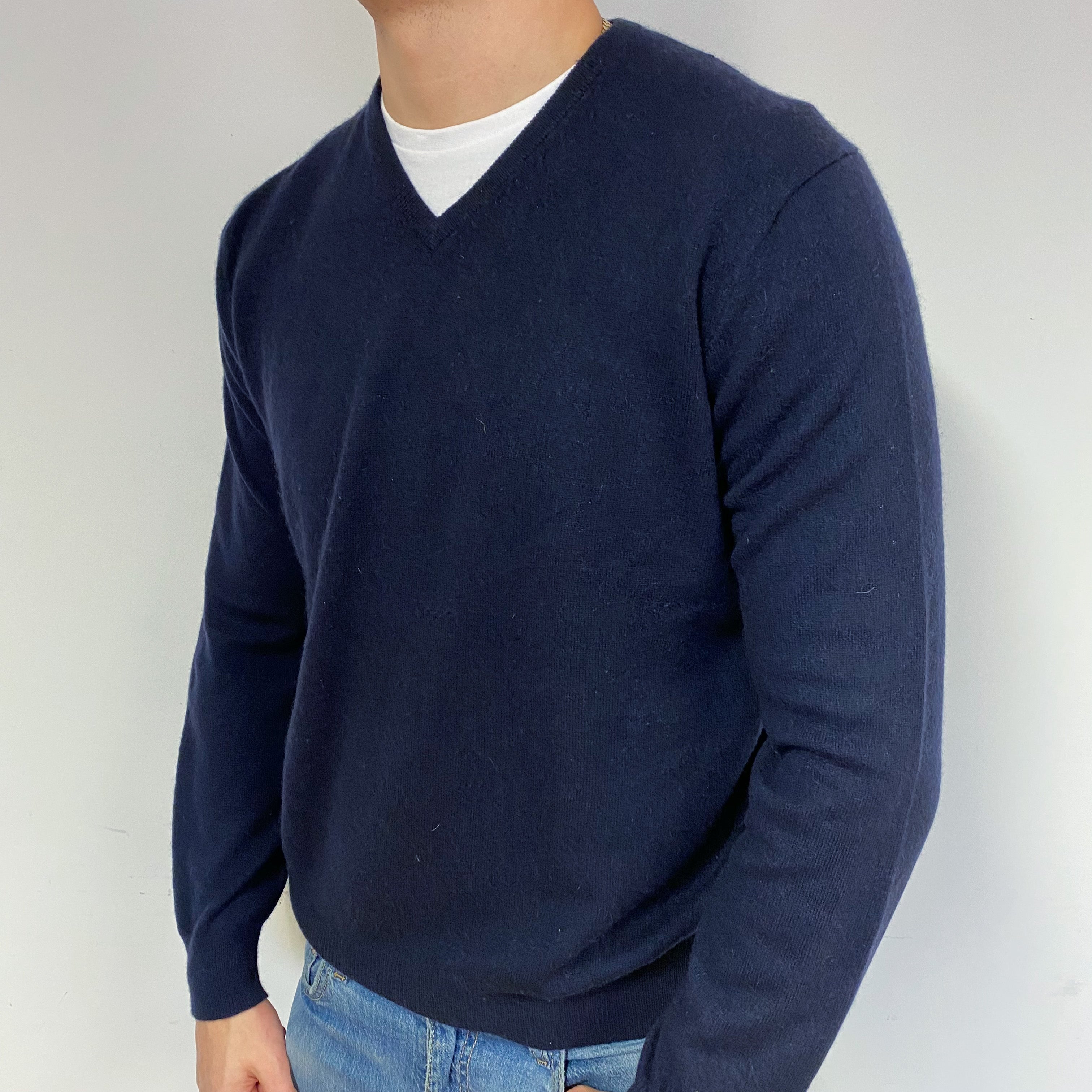 Men's Navy Blue Cashmere Crew Neck Jumper