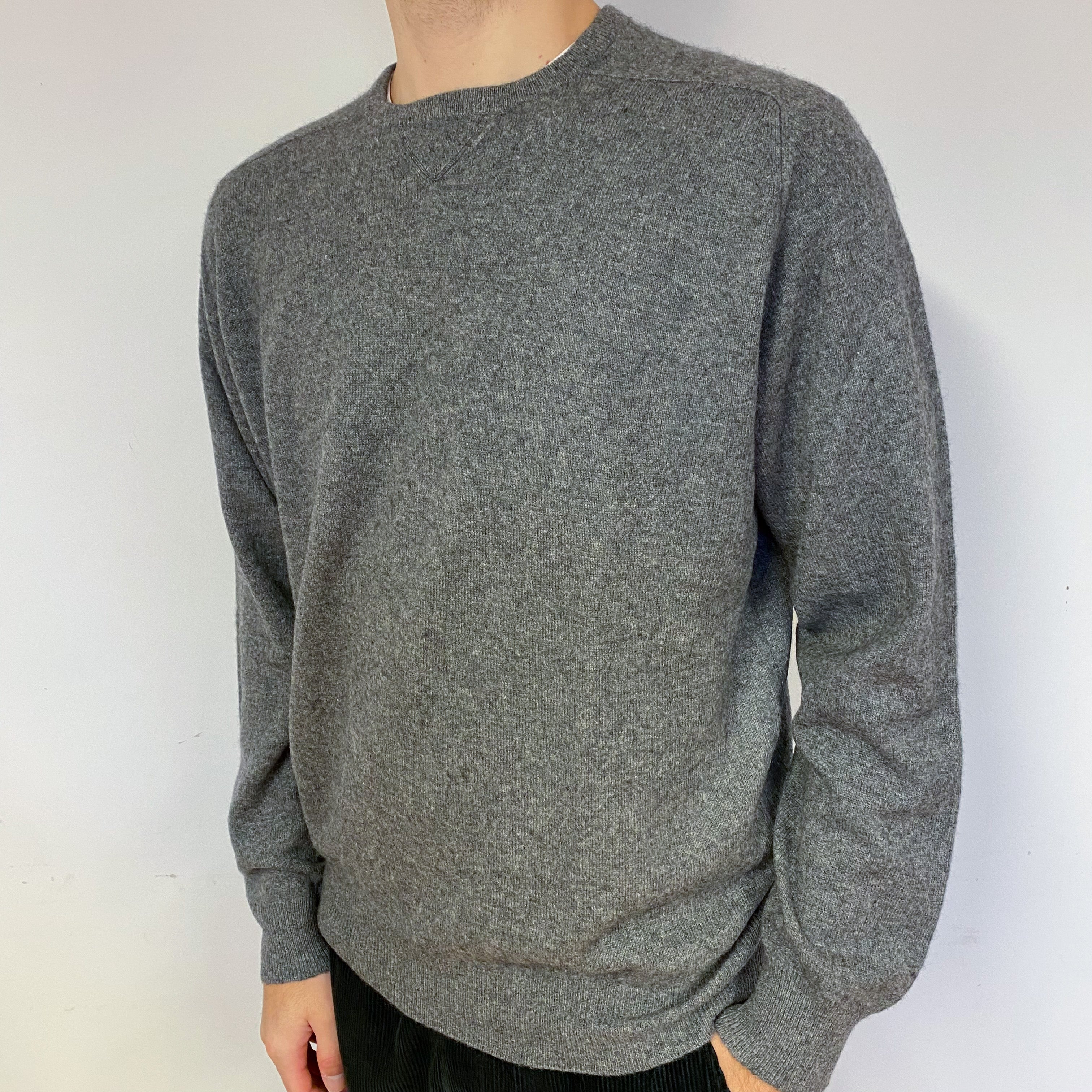 Men's Smoke Grey Cashmere Crew Neck Jumper Large