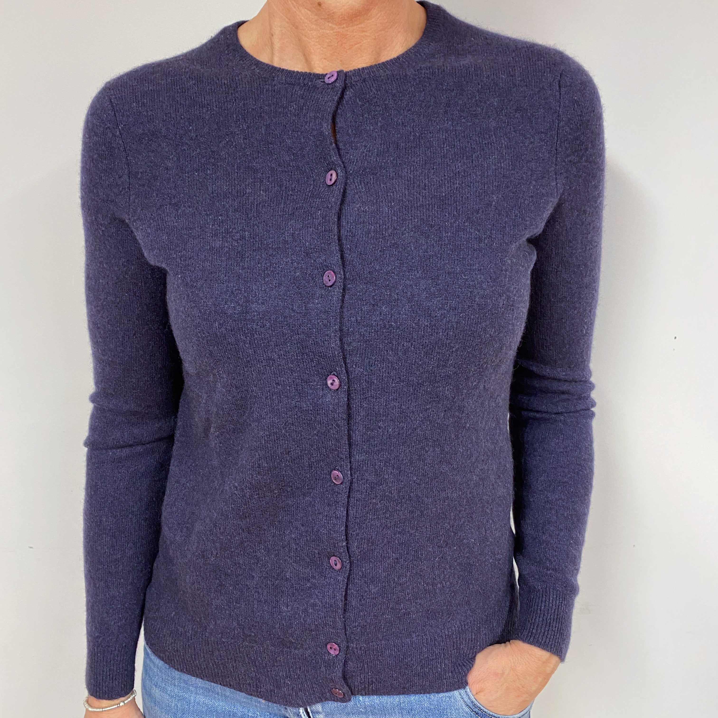 Dark Purple Cashmere Crew Neck Cardigan Medium