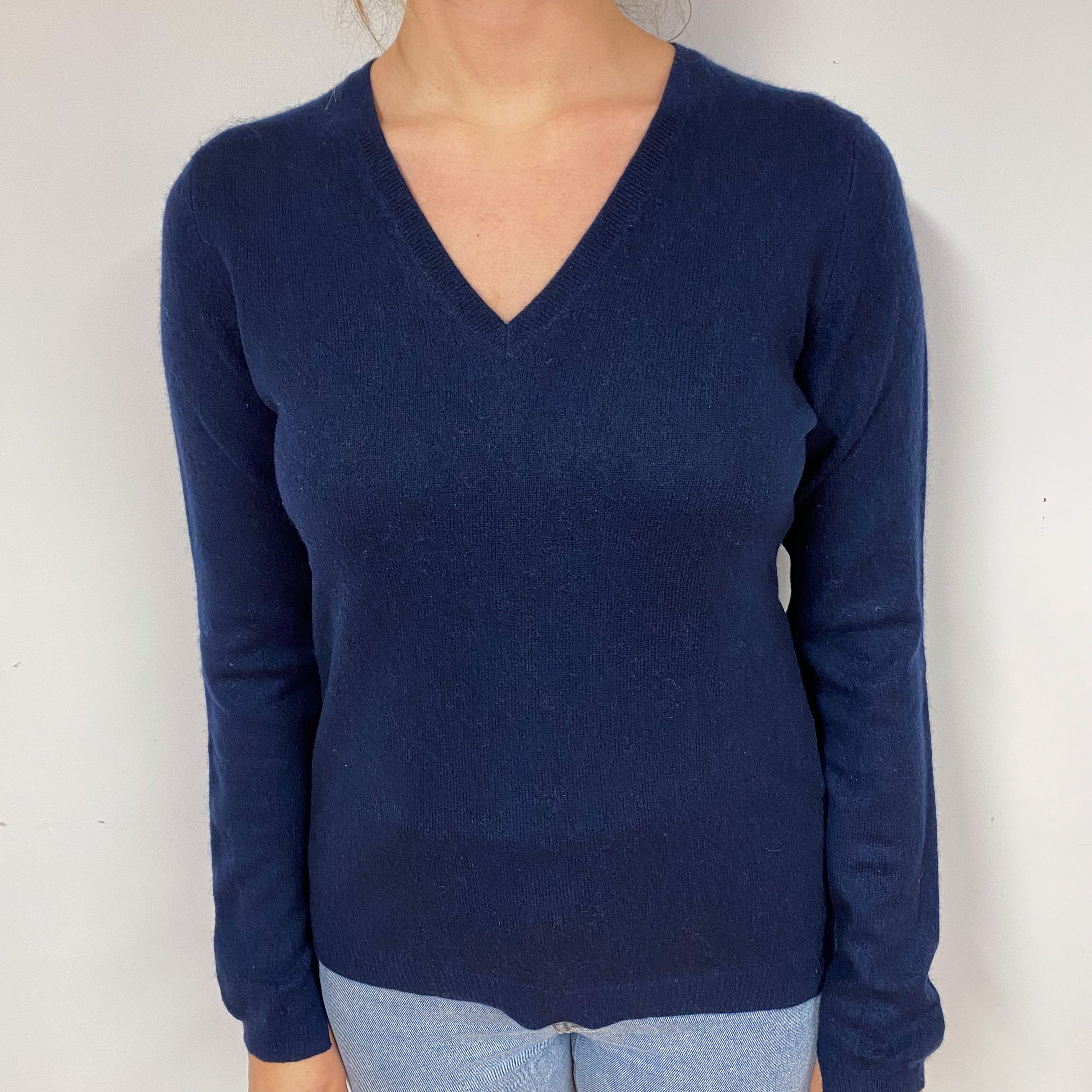 Navy Blue Cashmere V-Neck Jumper Small