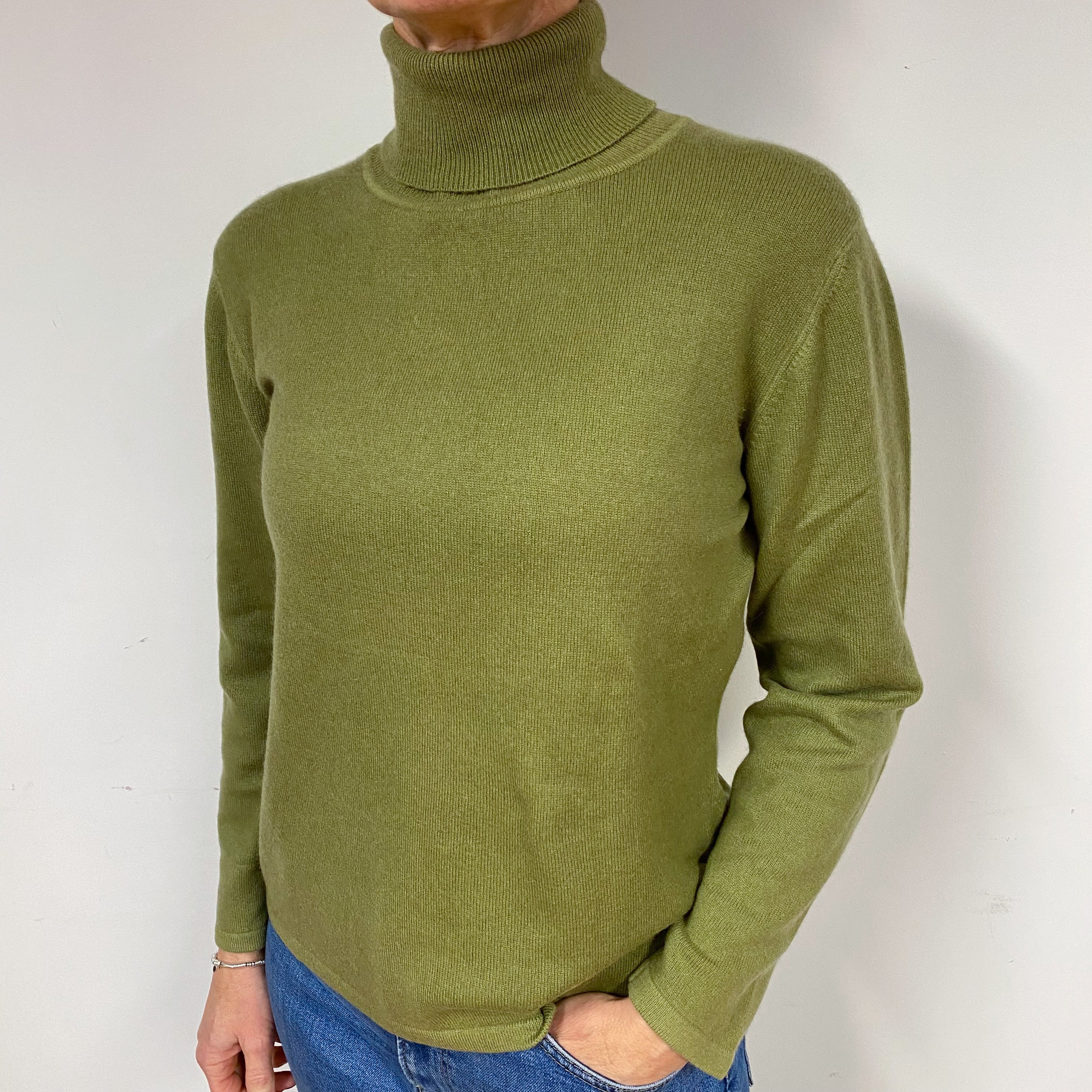 Olive Green Cashmere Polo Neck Jumper Medium