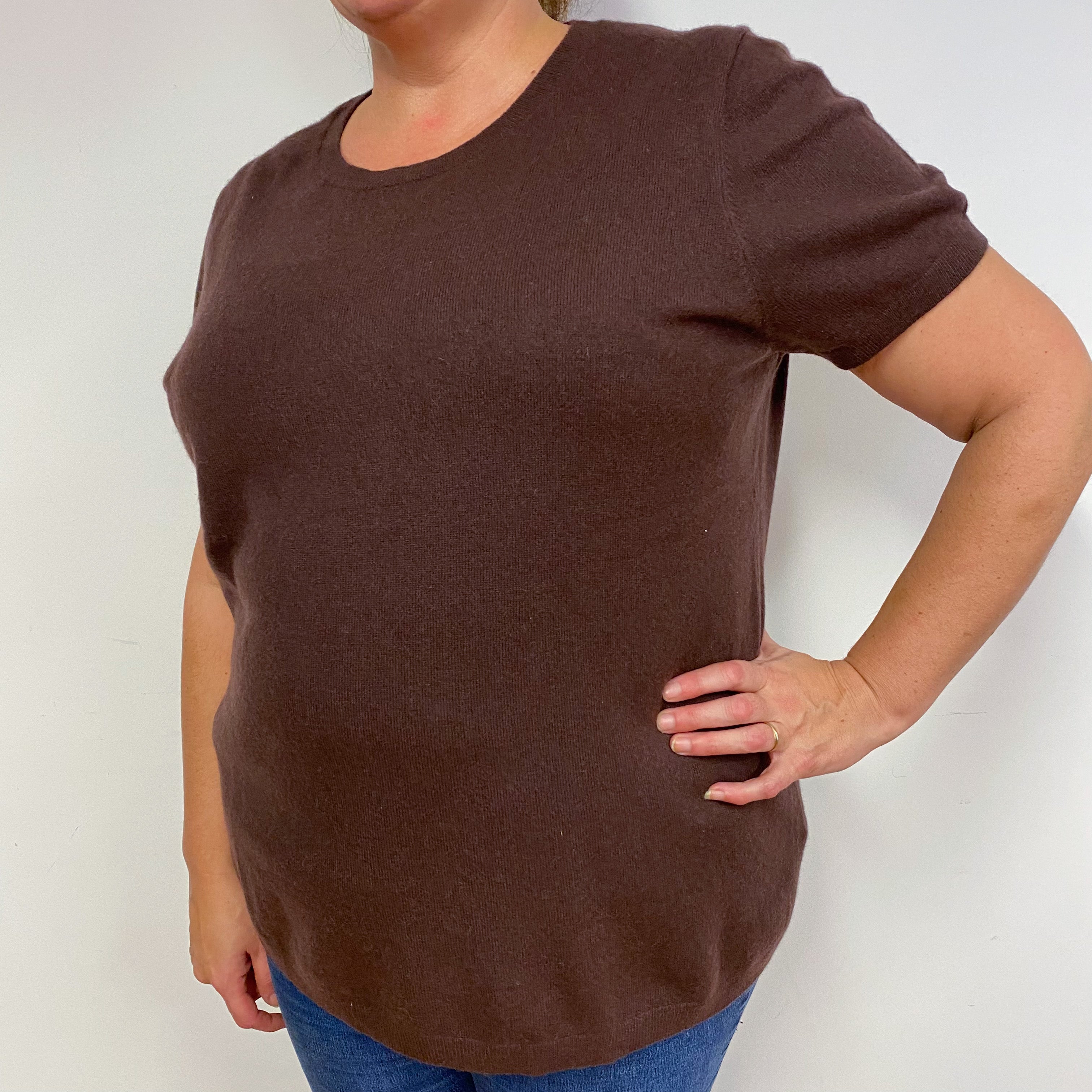 Chocolate Brown Cashmere Short Sleeved Jumper Extra Large