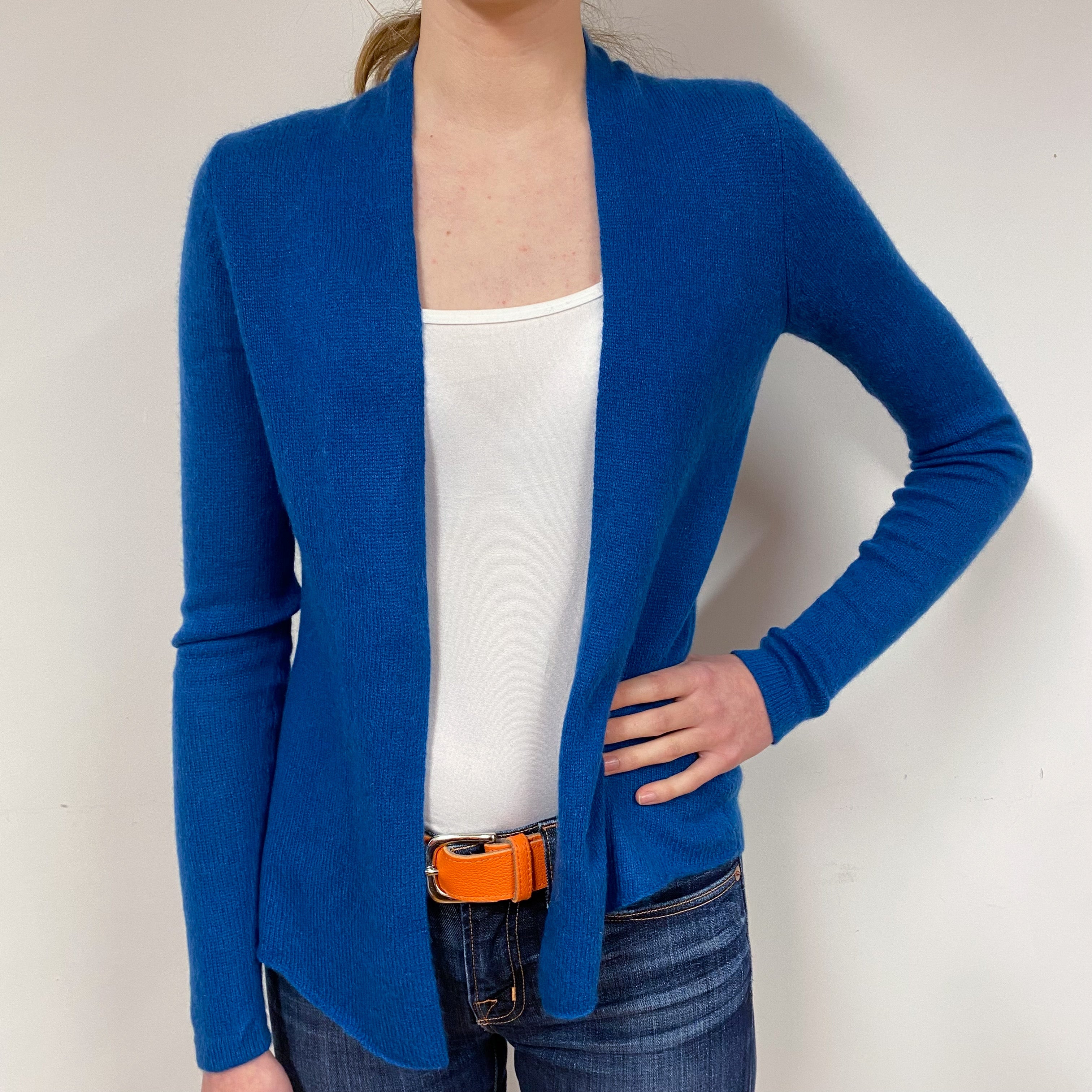 Petrol Blue Cashmere Edge to Edge Cardigan Extra Small