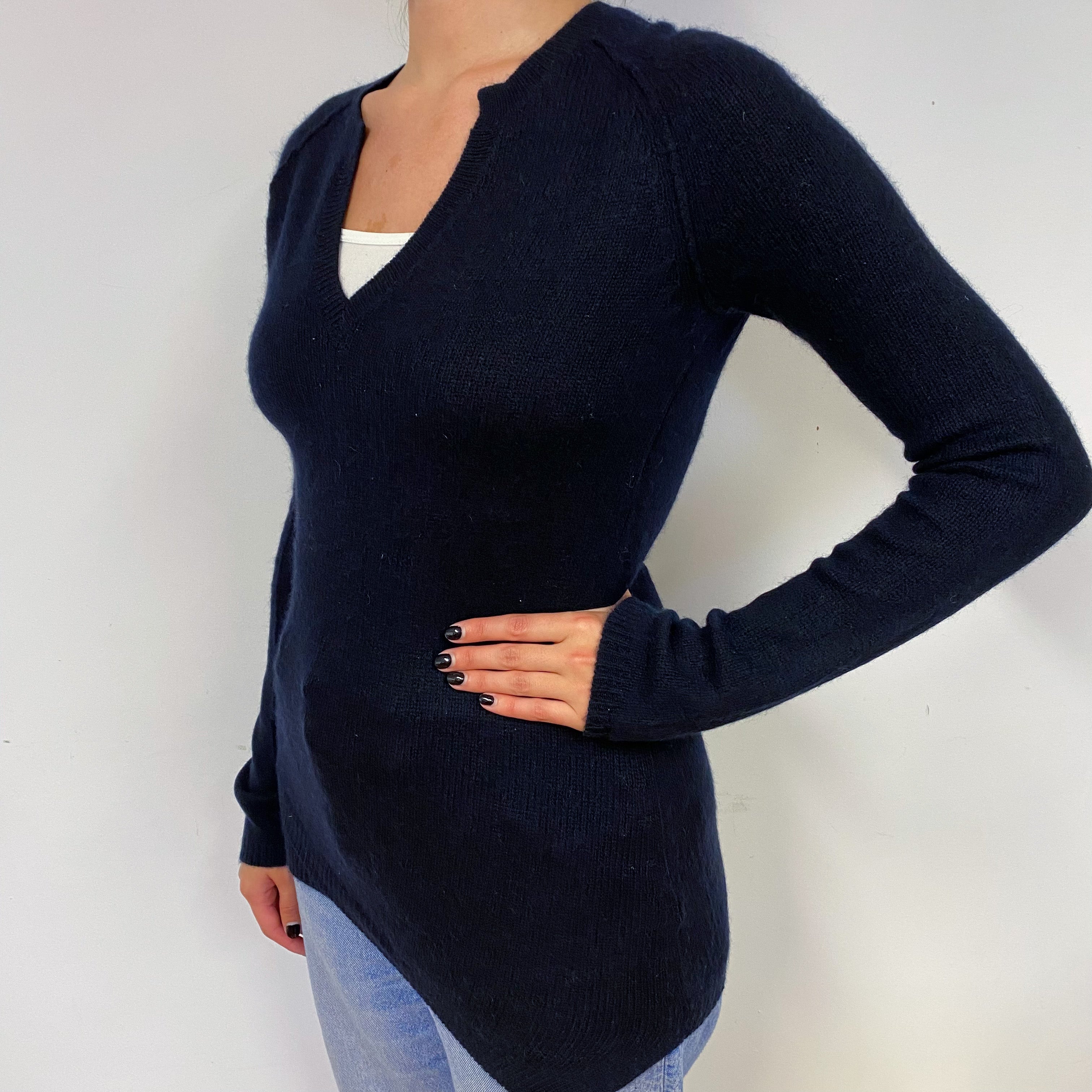 Black Longline Cashmere V-Neck Jumper Small