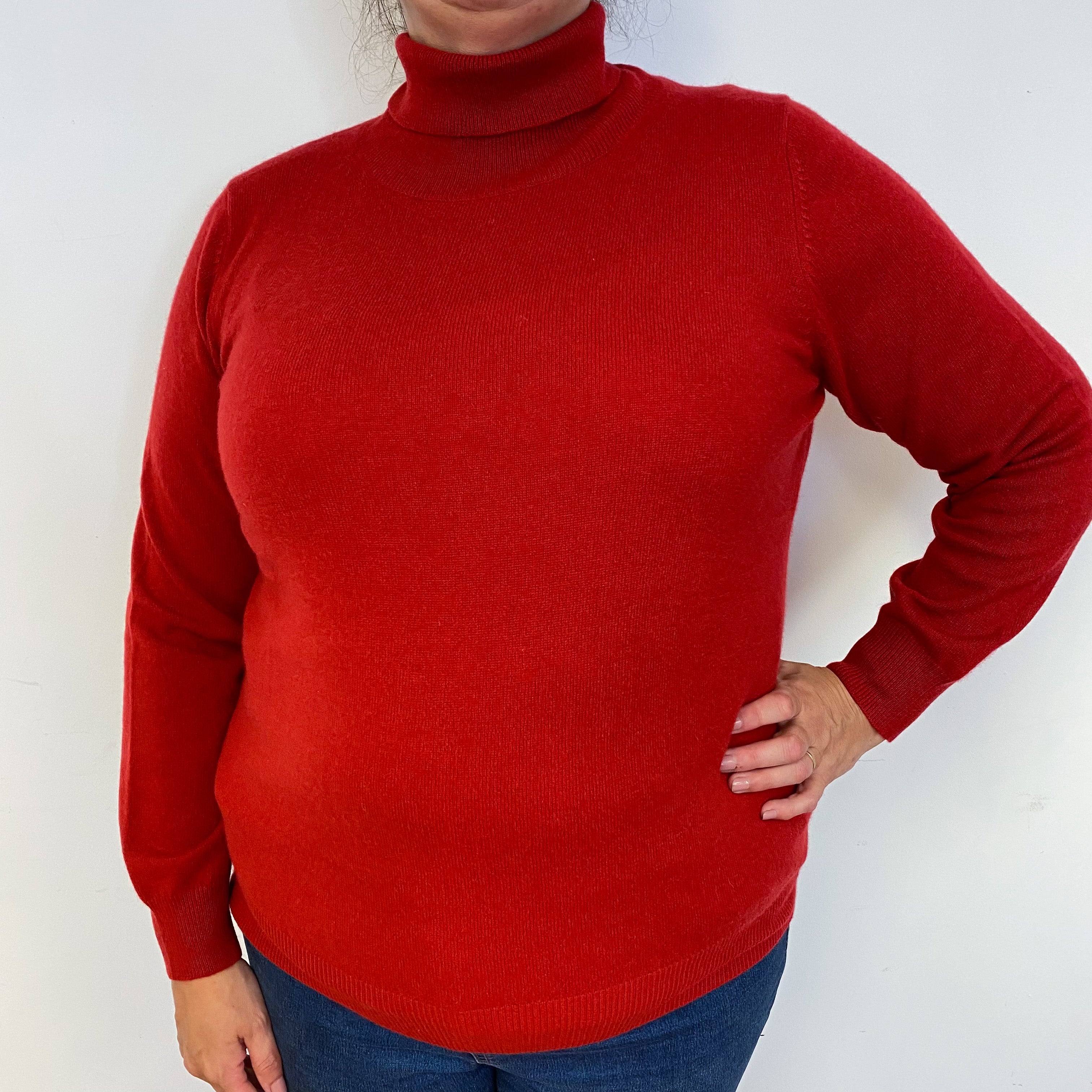 New Crimson Red Cashmere Polo Neck Jumper