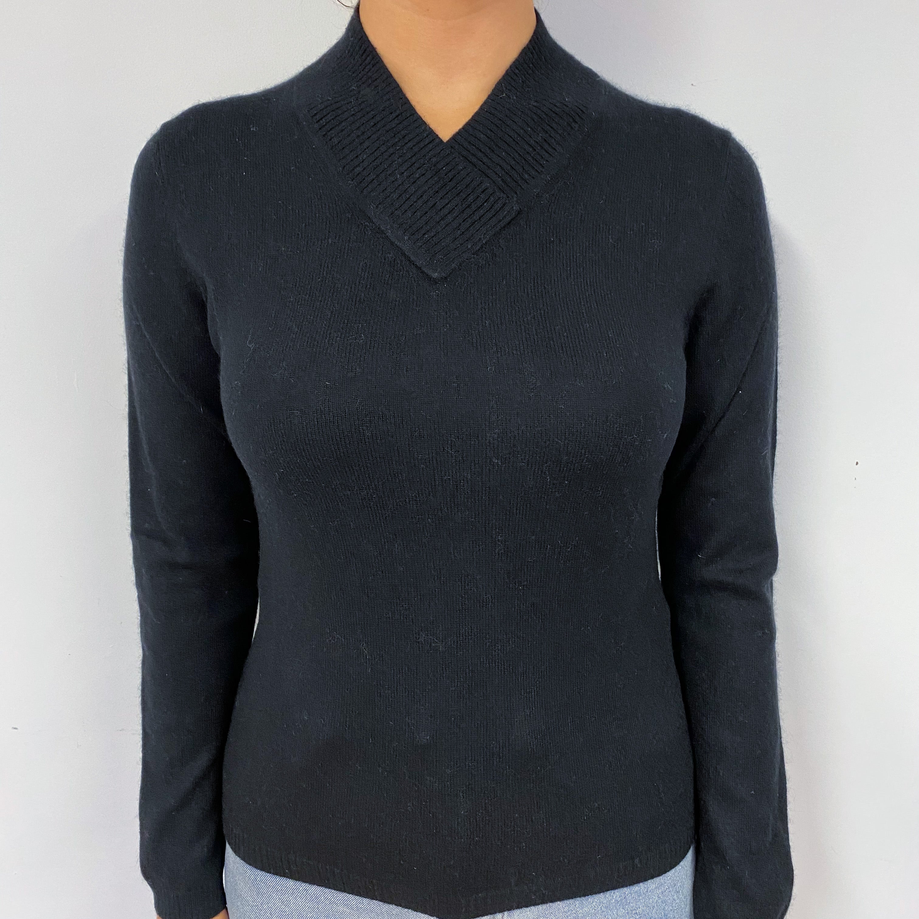 Black Cashmere V-Neck Jumper Small