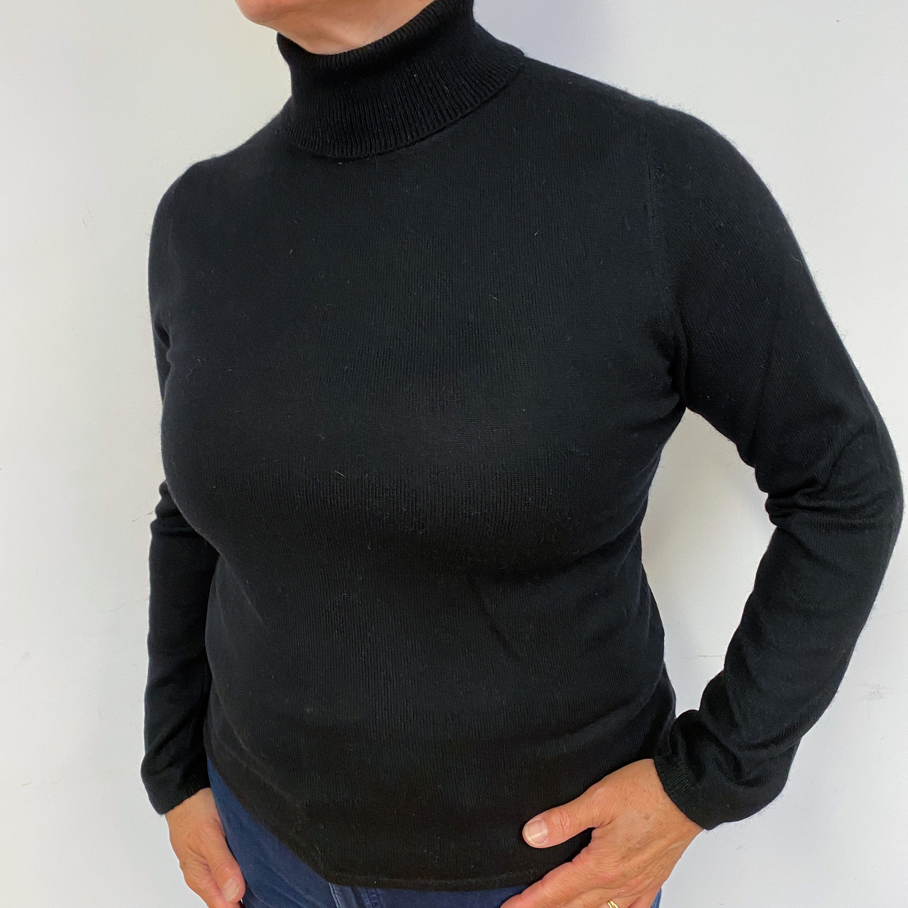 Black Cashmere Polo Neck Jumper