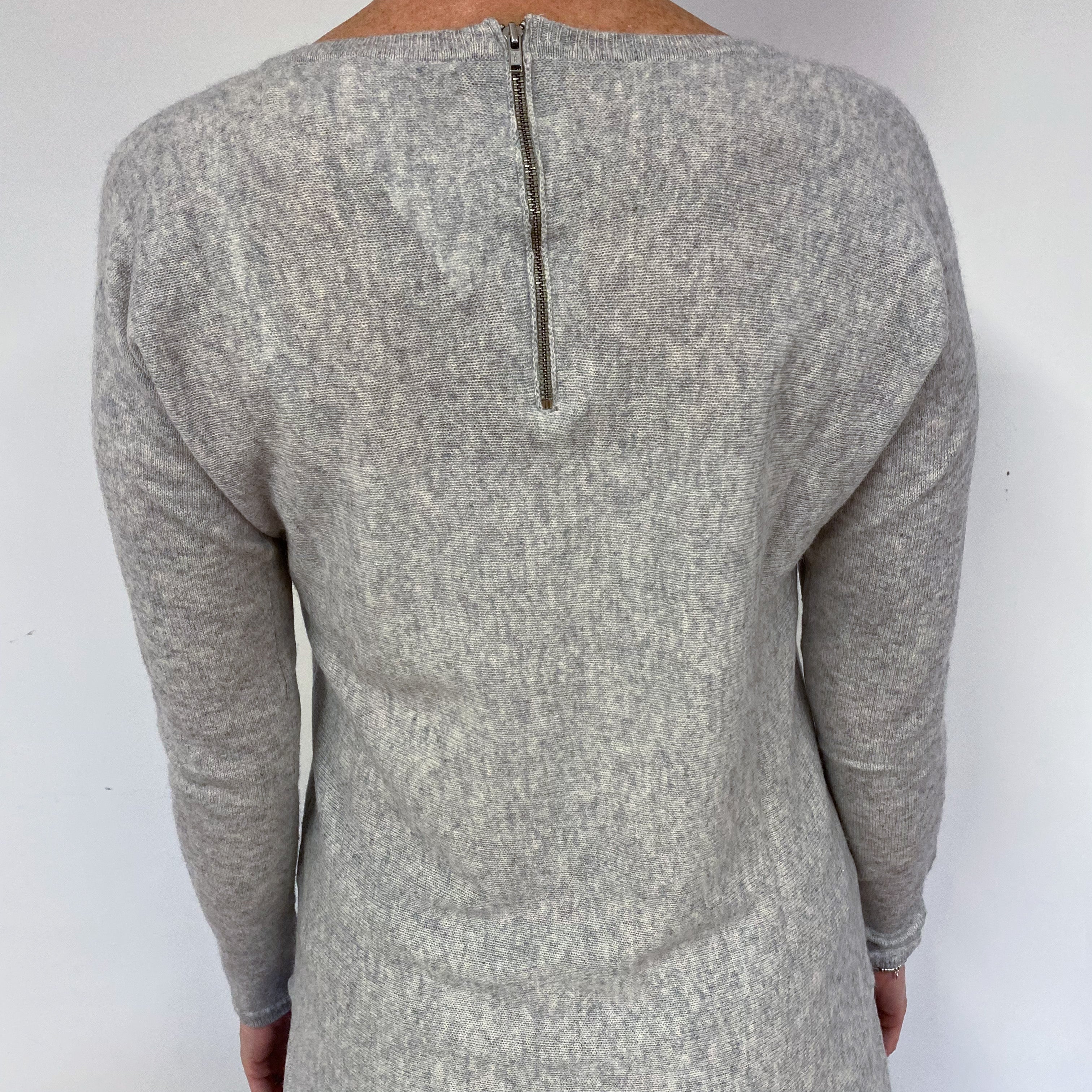 Smoke Grey Zip Back Cashmere Crew Neck Jumper Medium