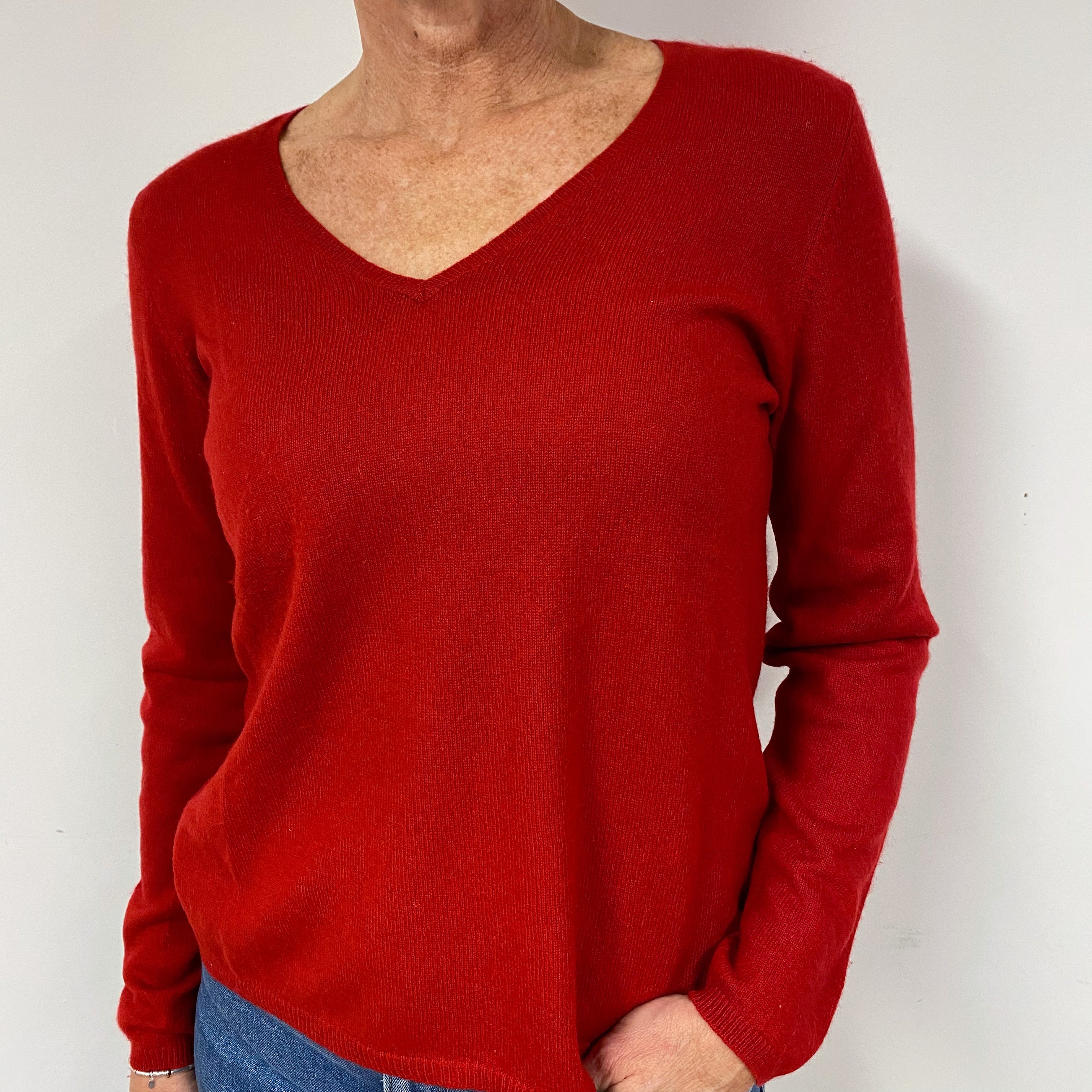 Crimson Red Cashmere V-Neck Jumper