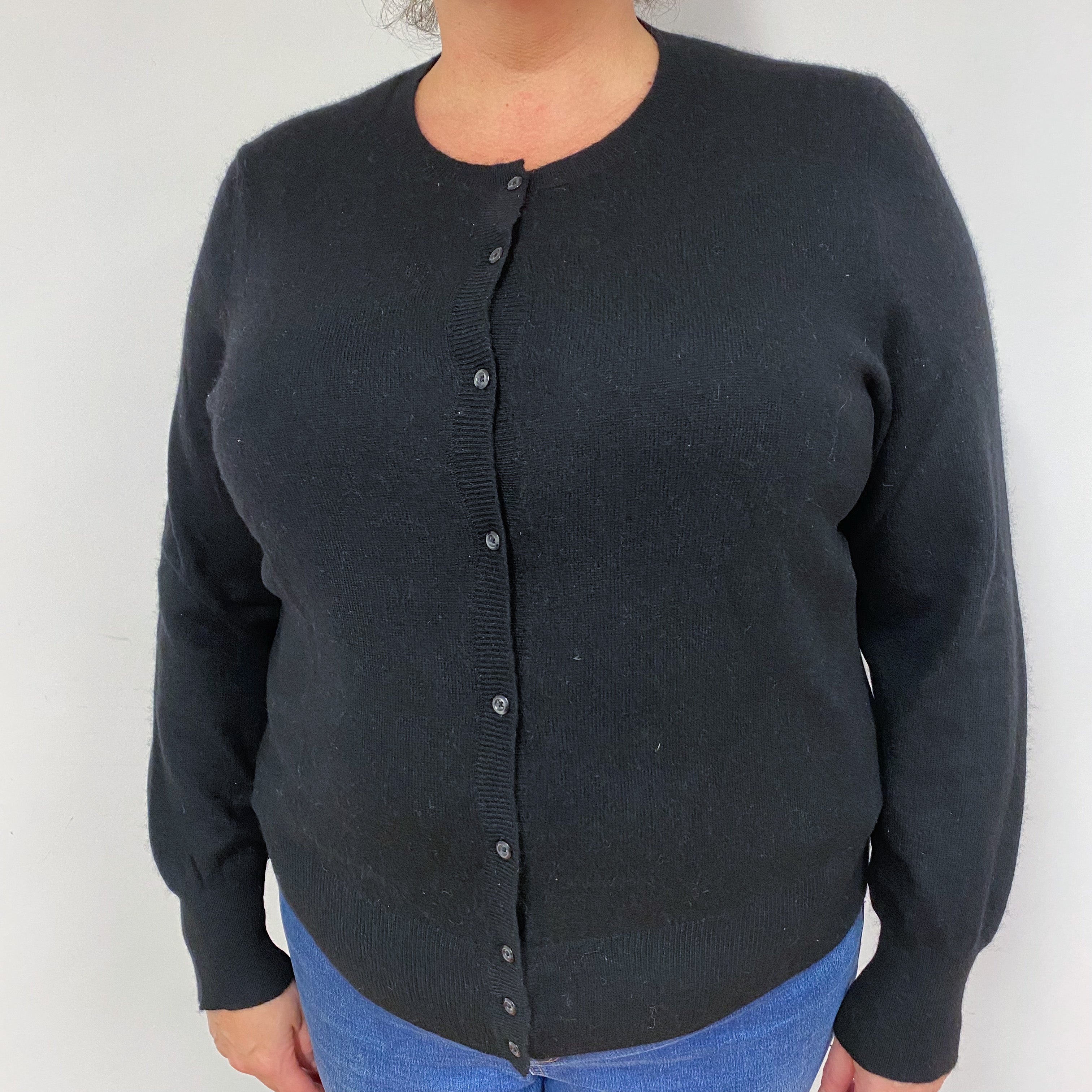 Black Cashmere Crew Neck Cardigan Extra Large