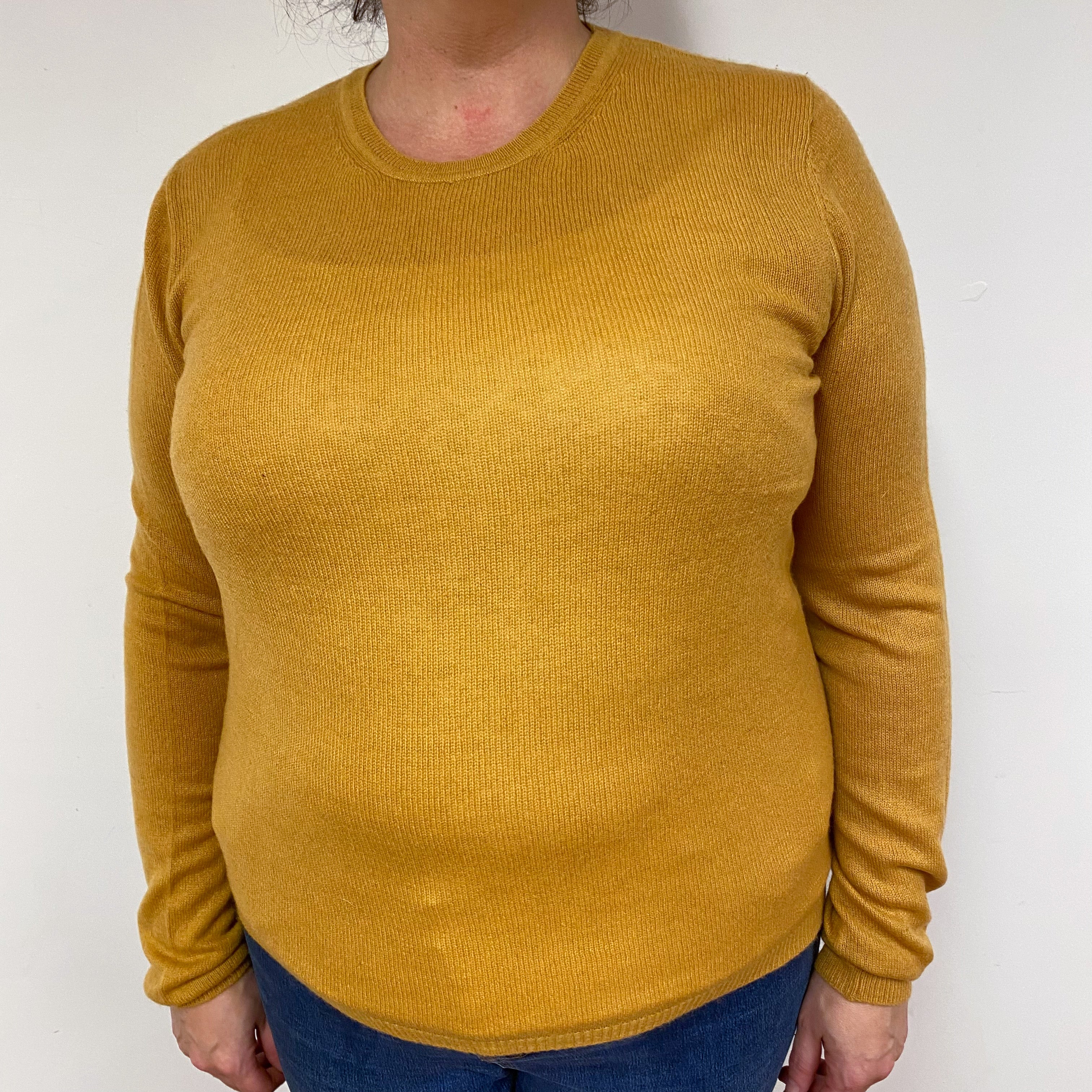 Mustard Yellow Cashmere Crew Neck Jumper Extra Large