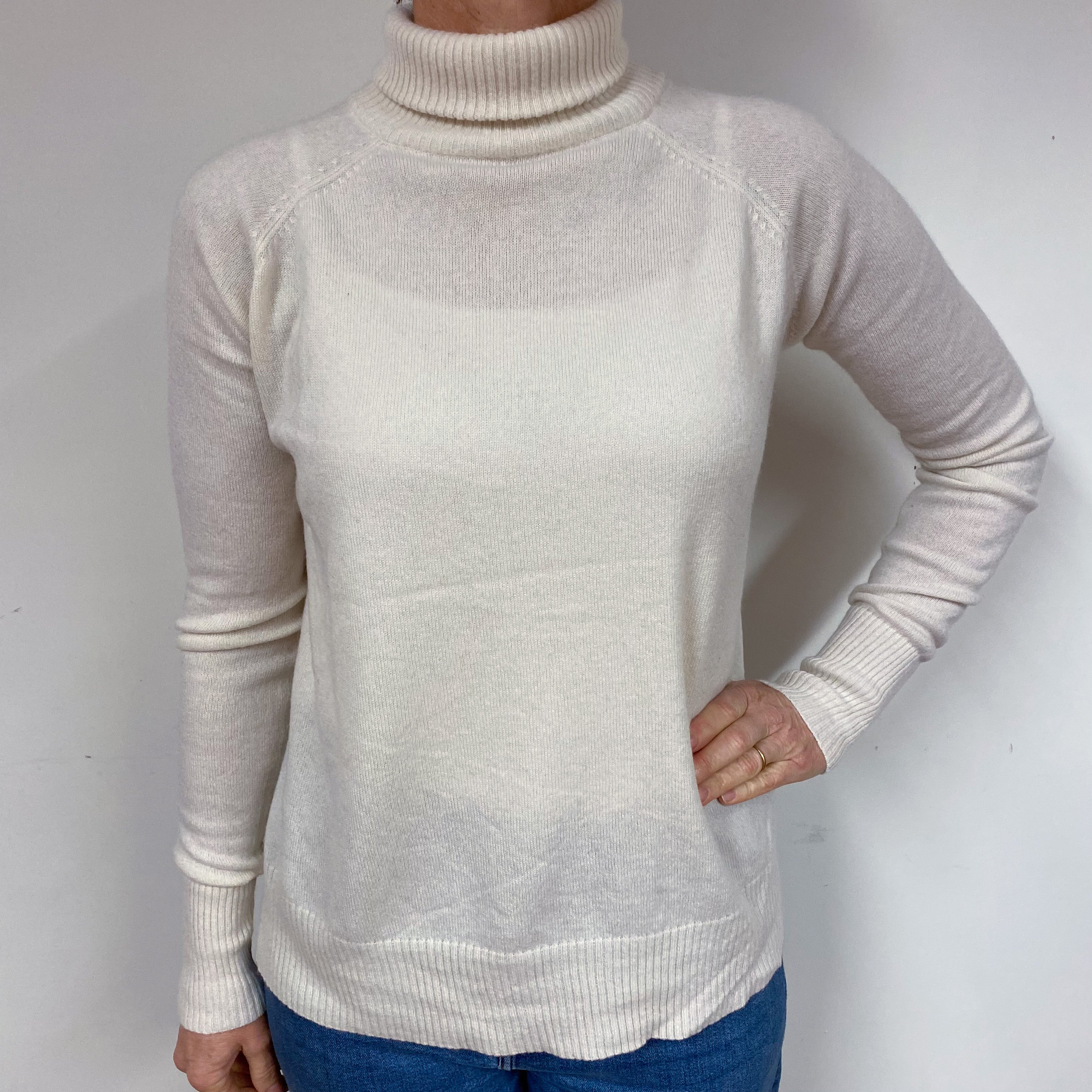 Winter White Open Back Cashmere Polo Neck Jumper Medium