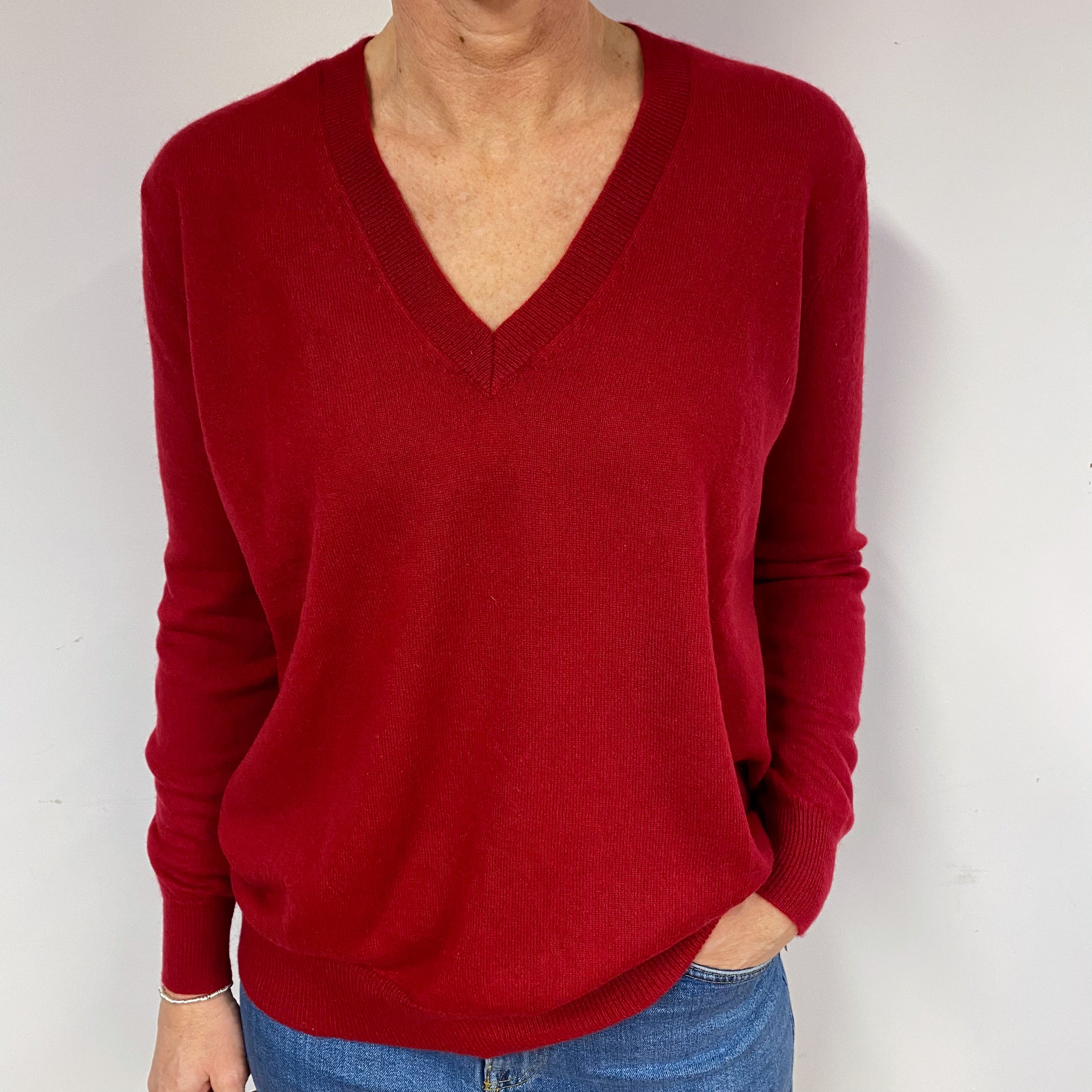 Slouchy Garnet Red Cashmere V-Neck Jumper Medium