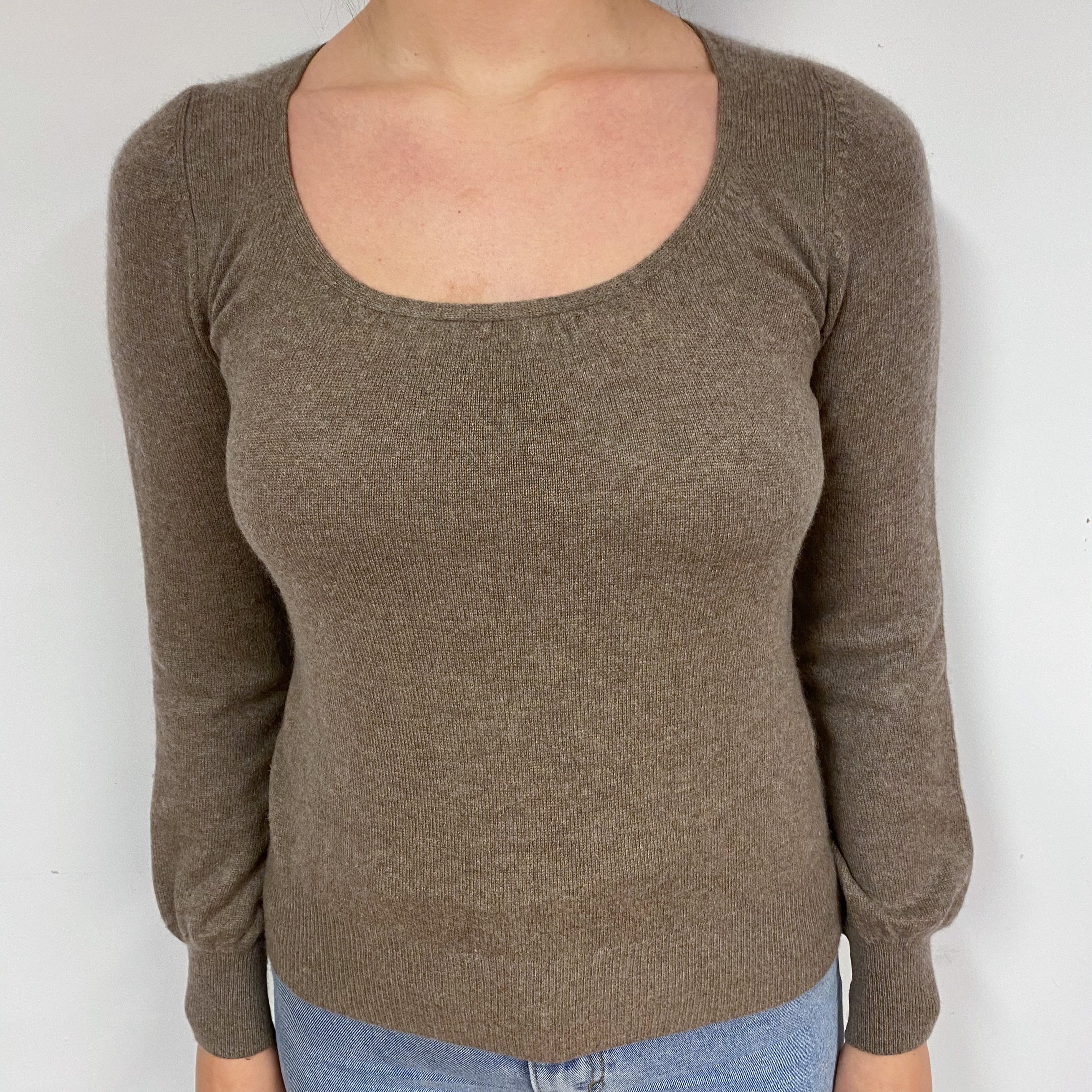 Mocha Brown Cashmere Scoop Neck Jumper Small