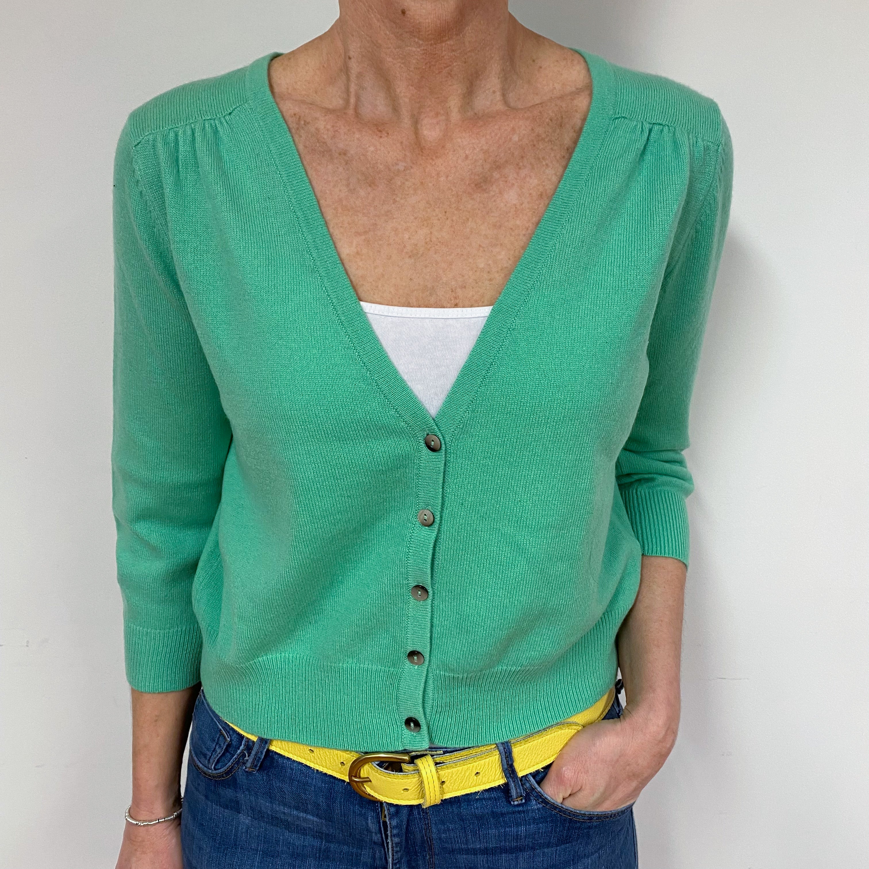 Seafoam Green Cashmere Cropped Cardigan Medium