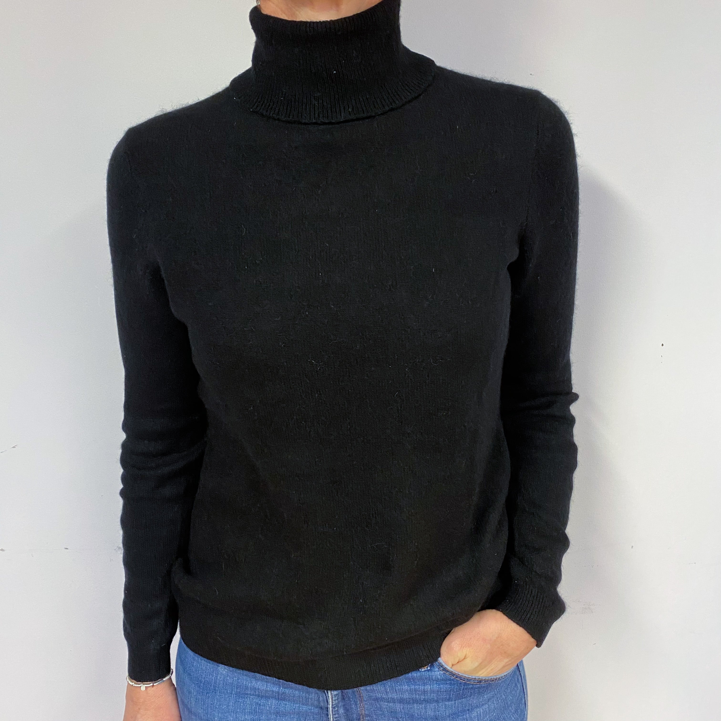 Black Cashmere Polo Neck Jumper Medium