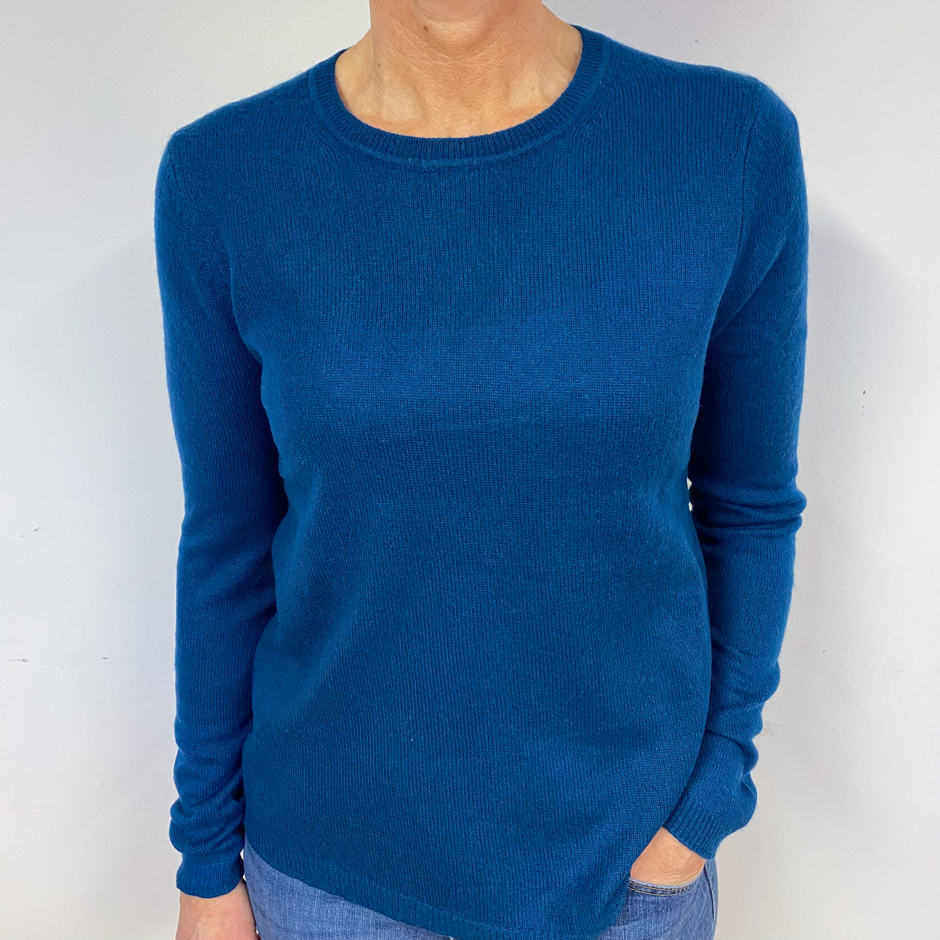 Peacock Blue Cashmere Crew Neck Jumper Medium