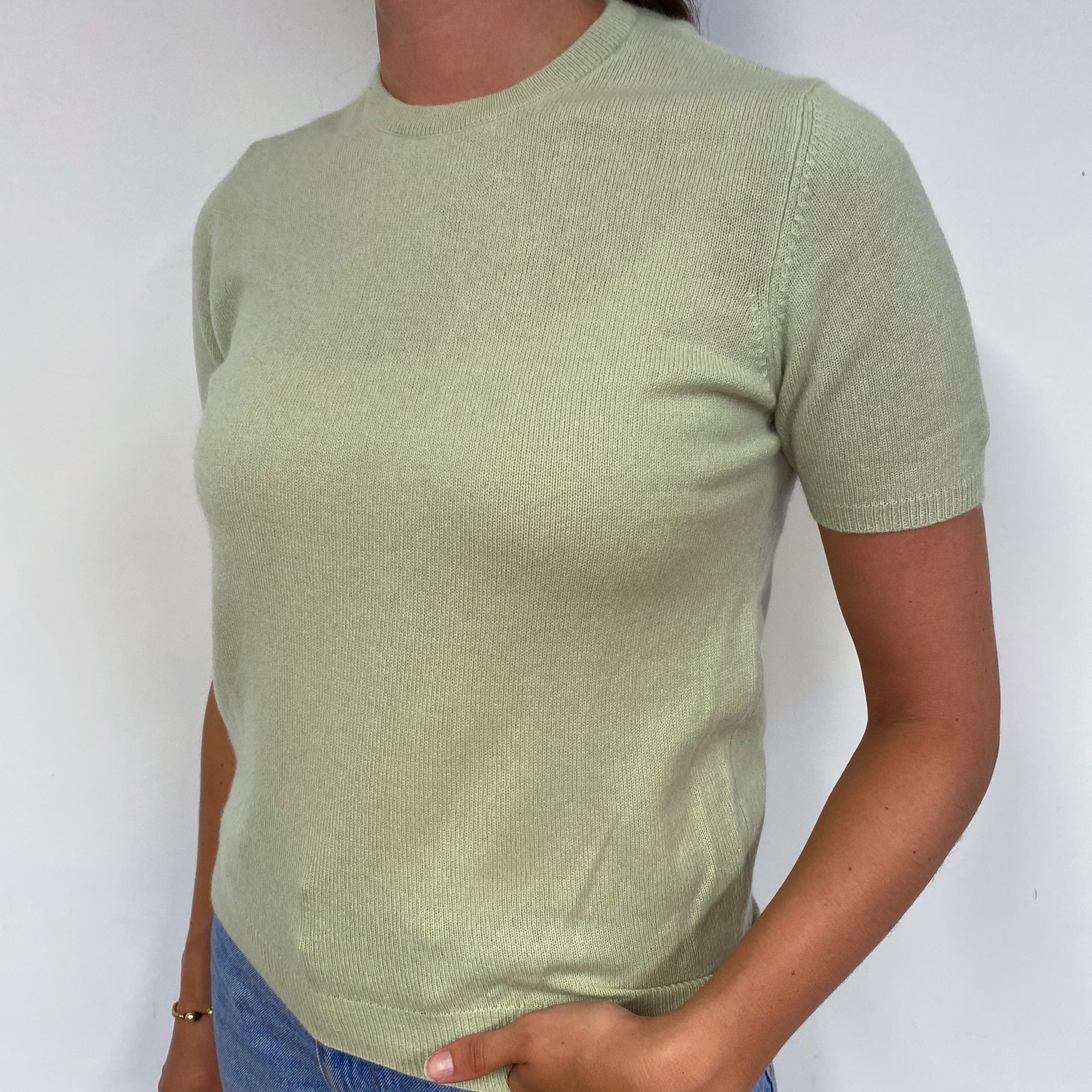 Pistachio Green Short Sleeved Crew Neck Cashmere Jumper