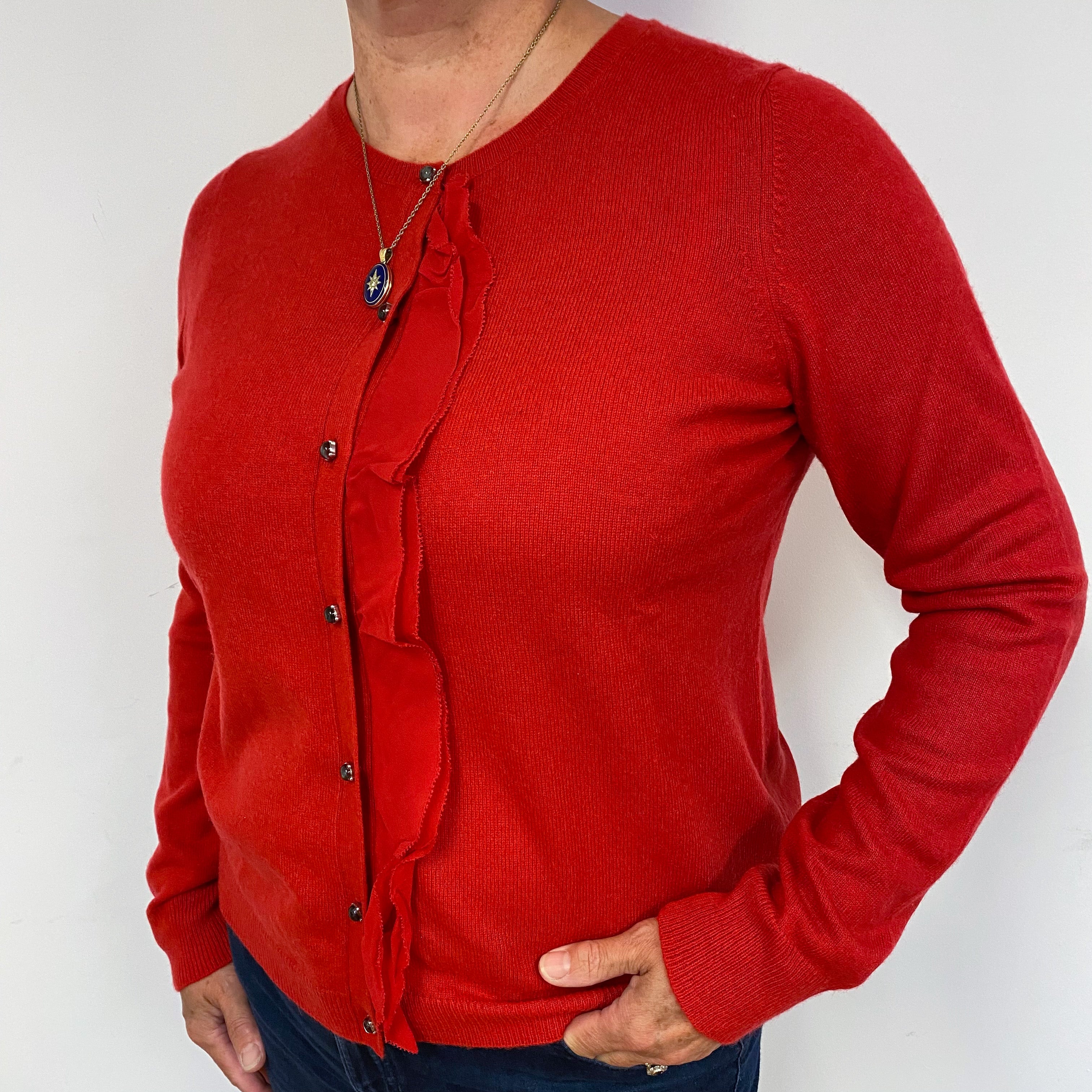 Vermillion Red Crew Neck Cashmere Cardigan