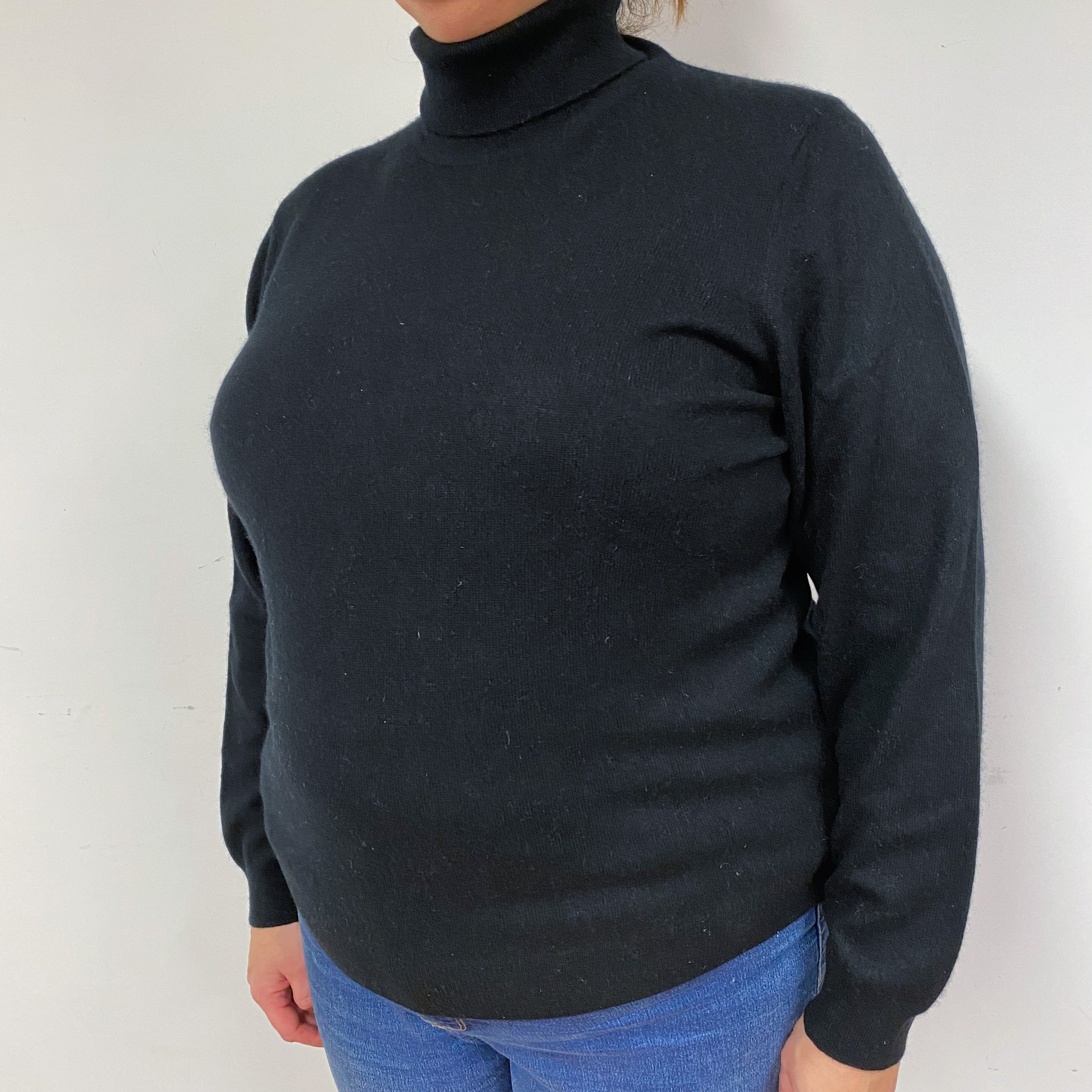 Black Cashmere Polo Neck Jumper Extra Large