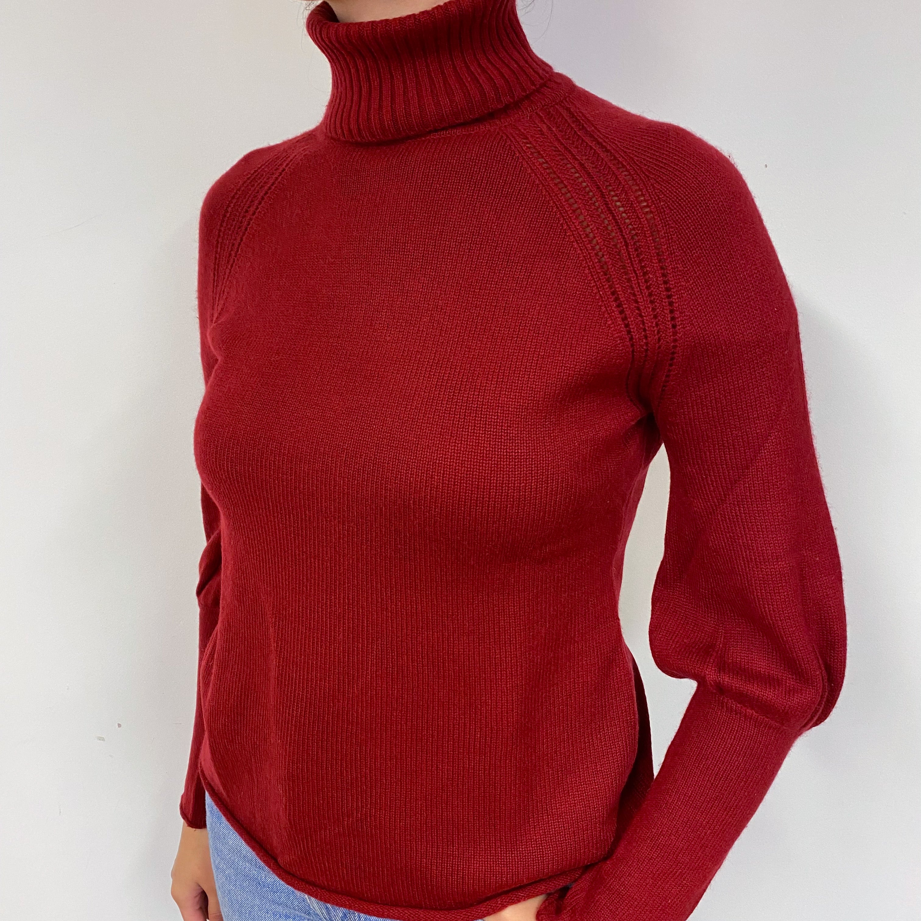 Burgundy Red Cashmere Polo Neck Jumper Small