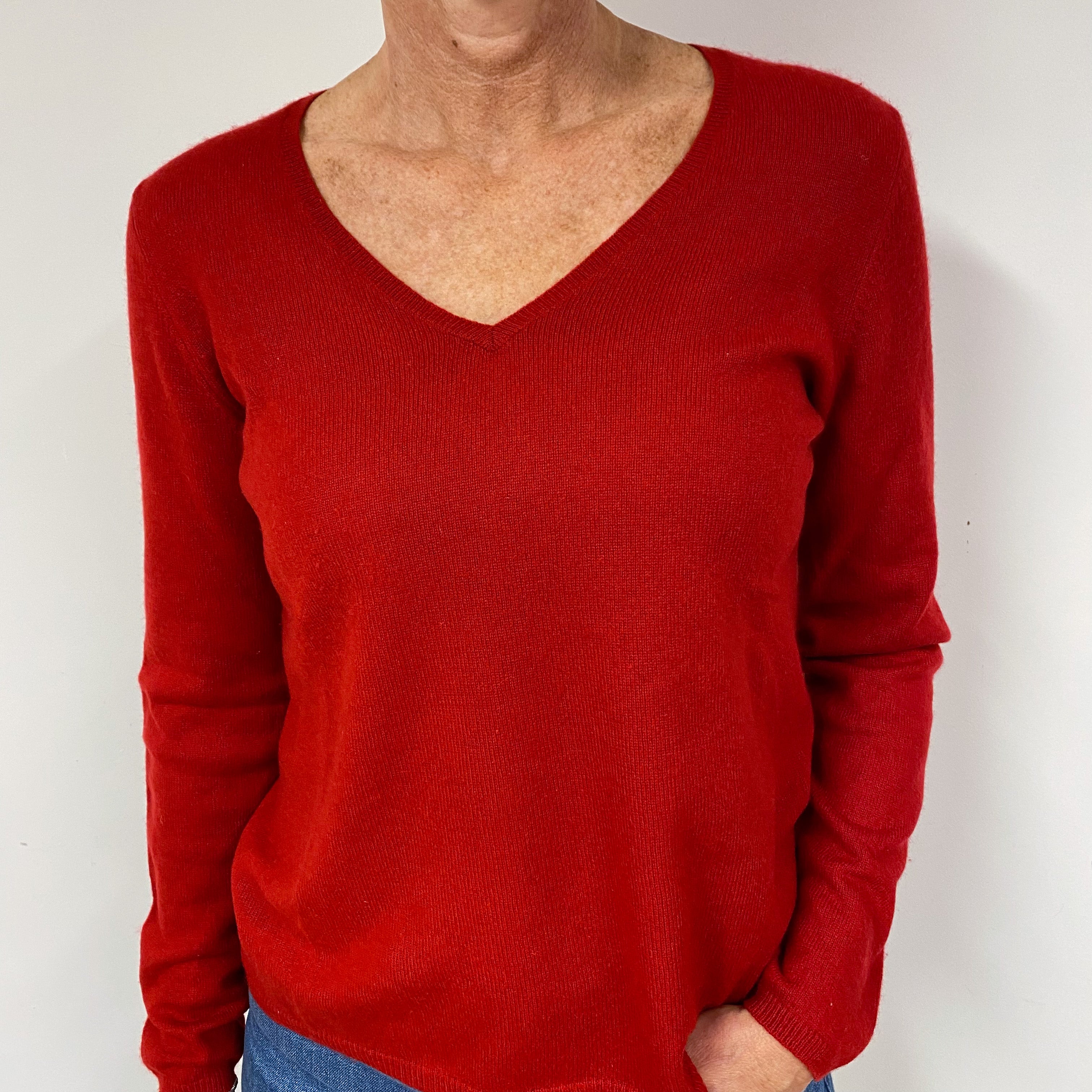 Crimson Red Cashmere V-Neck Jumper