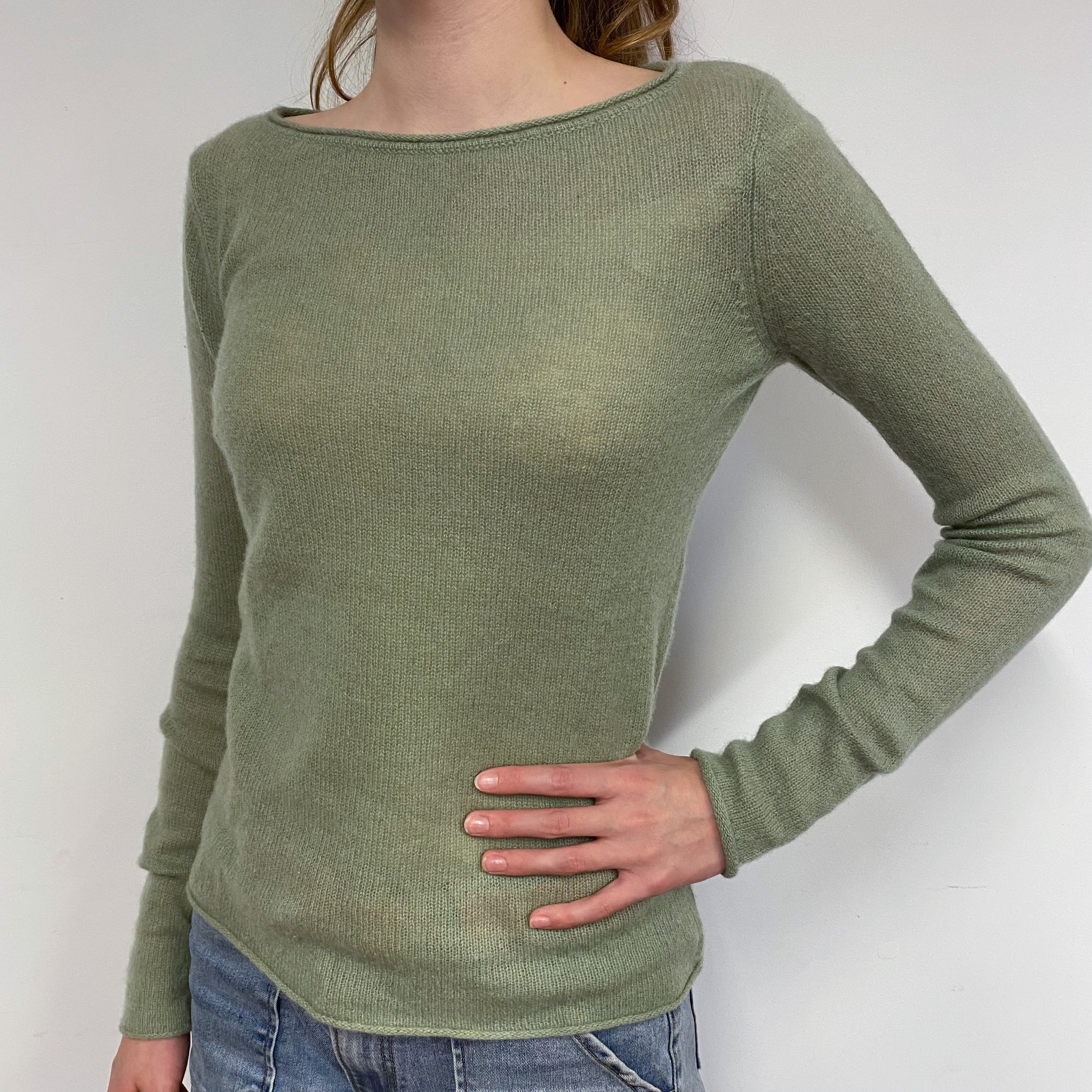 Pale Olive Green Cashmere Crew Neck Jumper