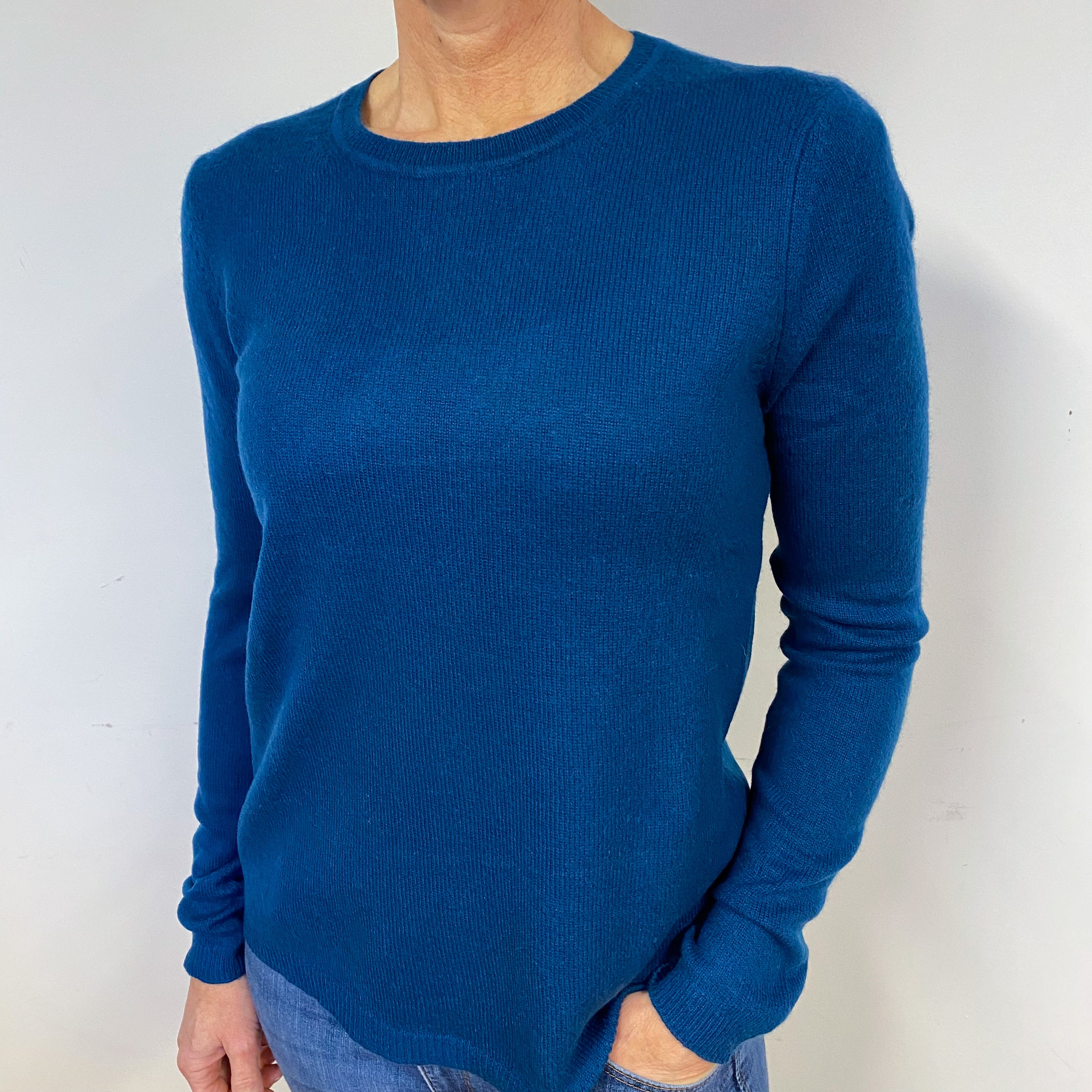 Peacock Blue Cashmere Crew Neck Jumper Medium