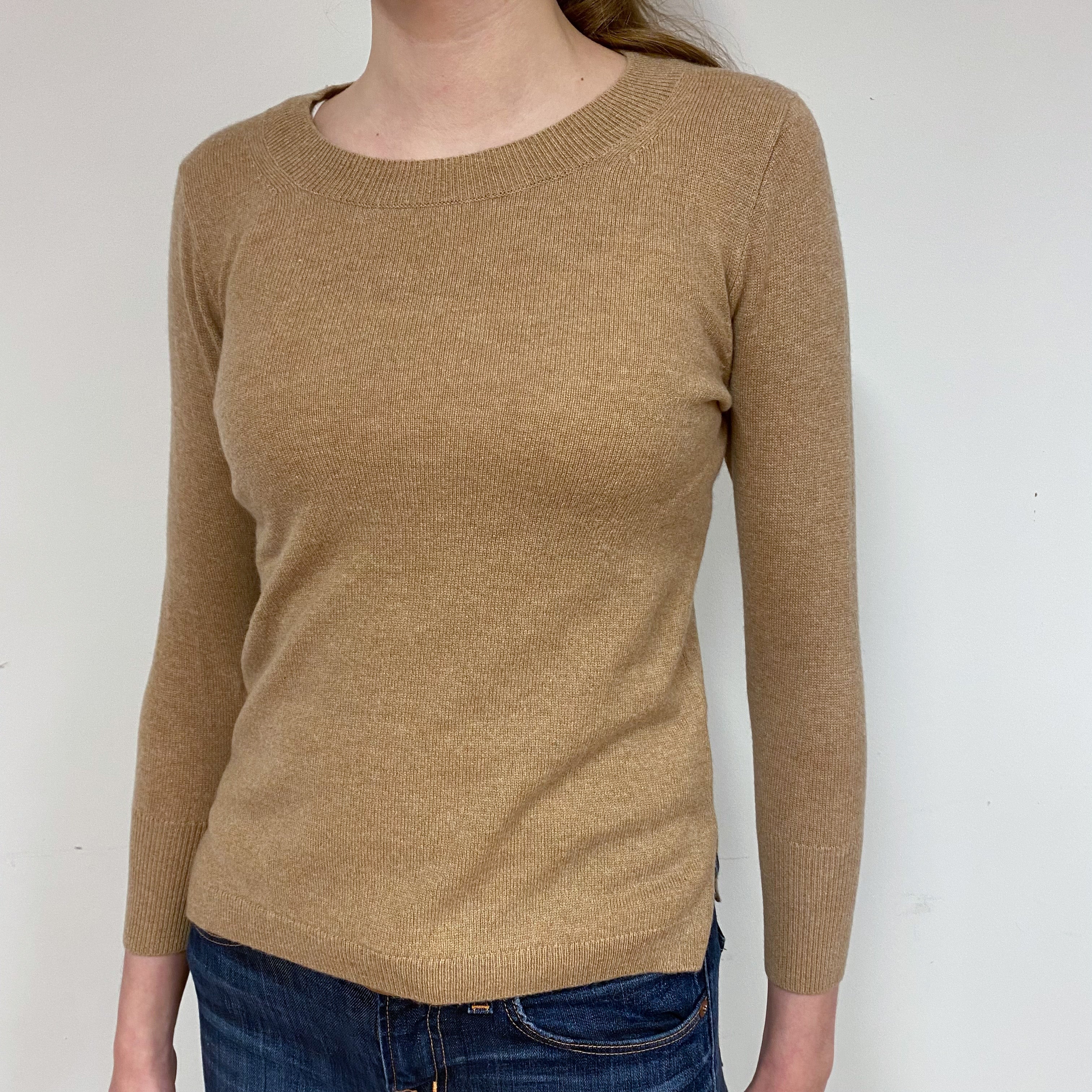 Camel Brown Cashmere Crew Neck Jumper Extra Small