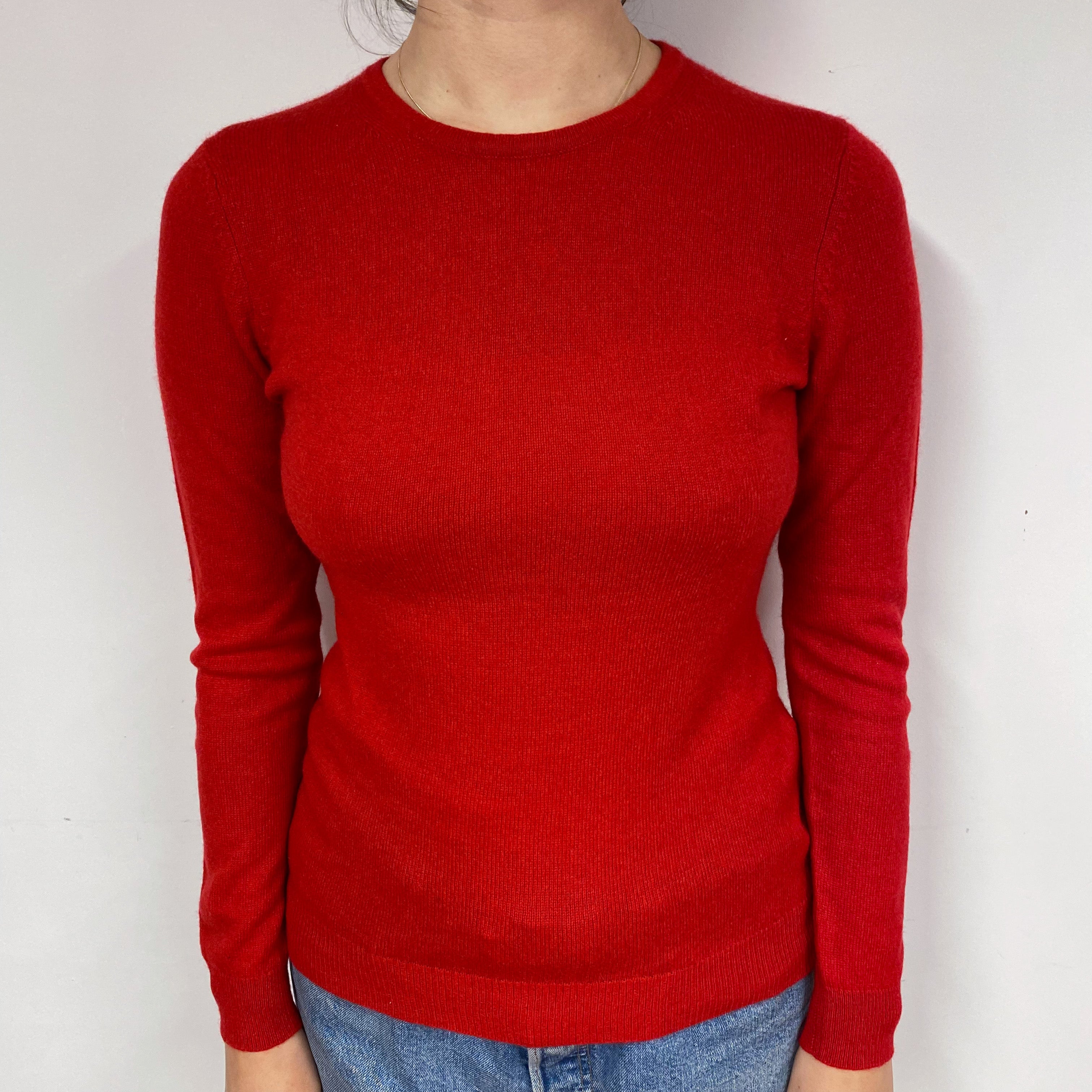 Scarlet Red Cashmere Crew Neck Jumper Small