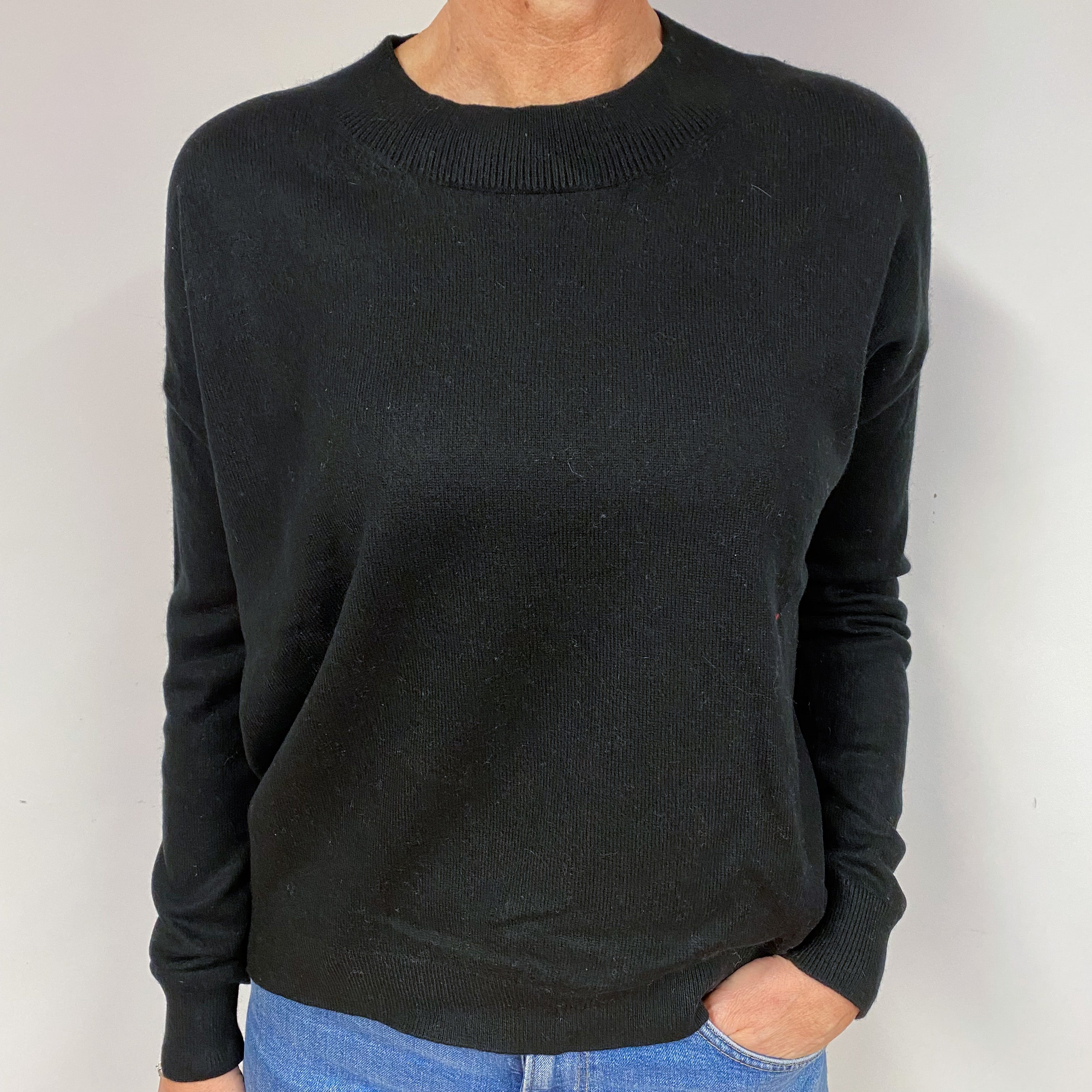 Slouchy Black Cashmere Crew Neck Jumper Medium