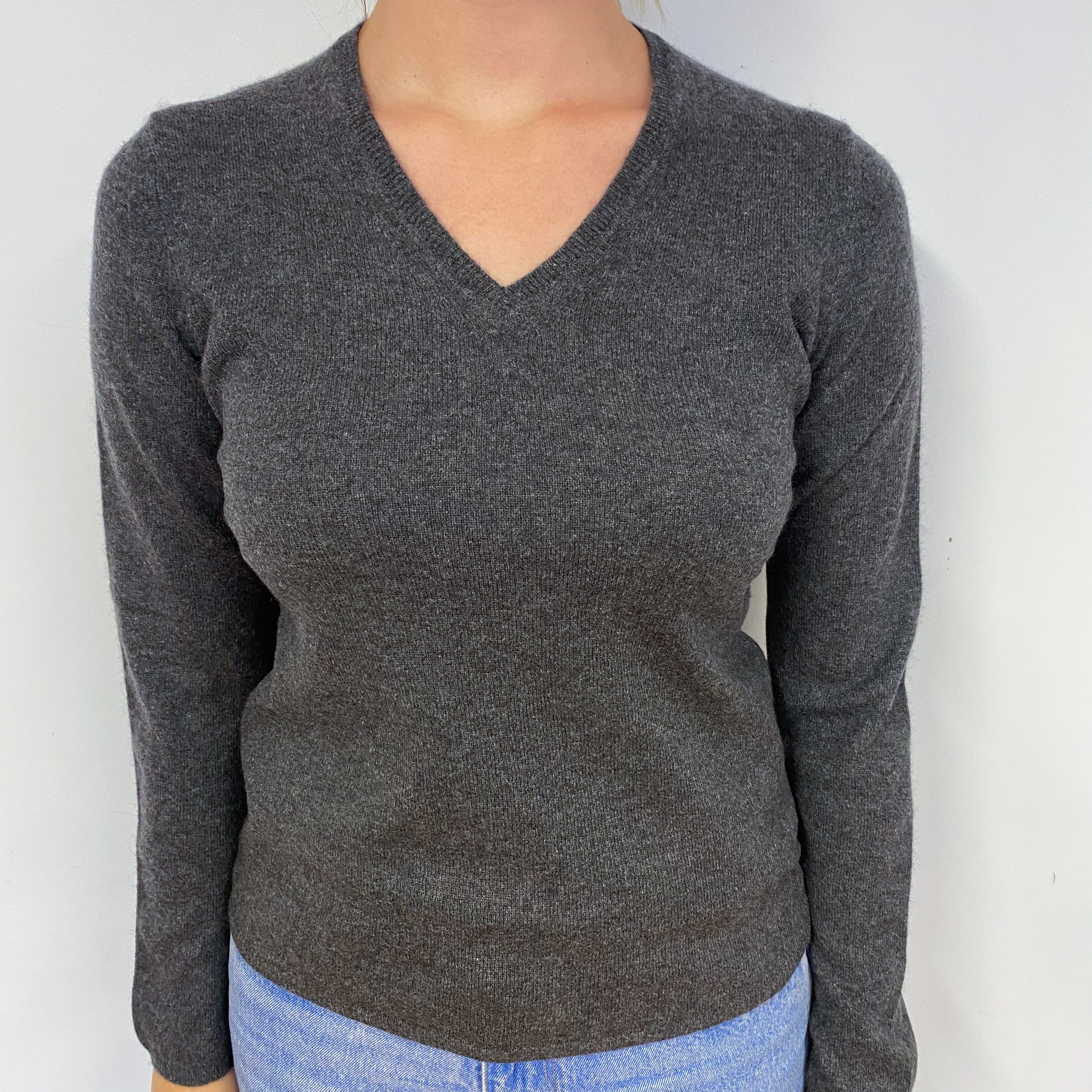 Charcoal Grey Cashmere V-Neck Jumper