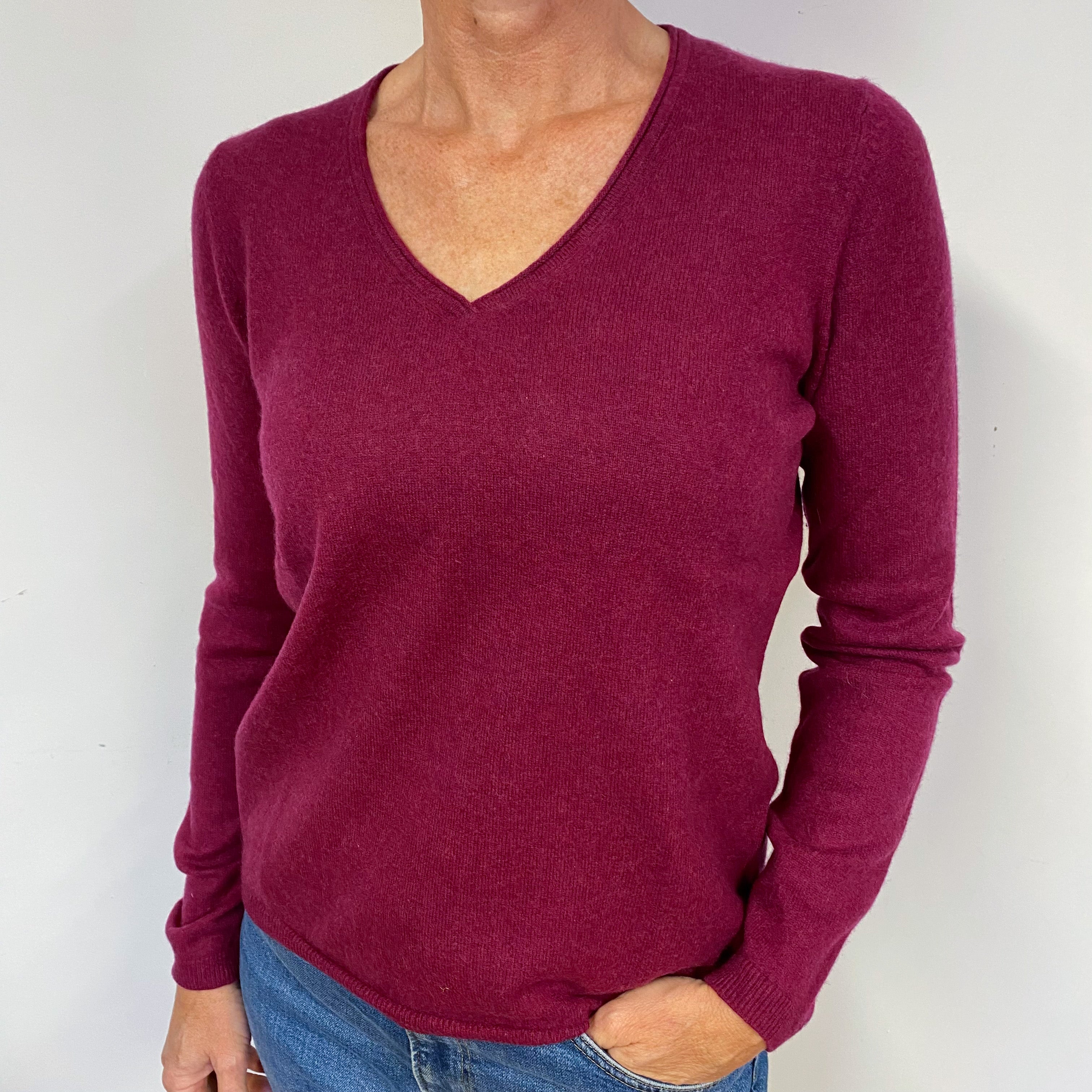 Ruby Red Cashmere V-Neck Jumper