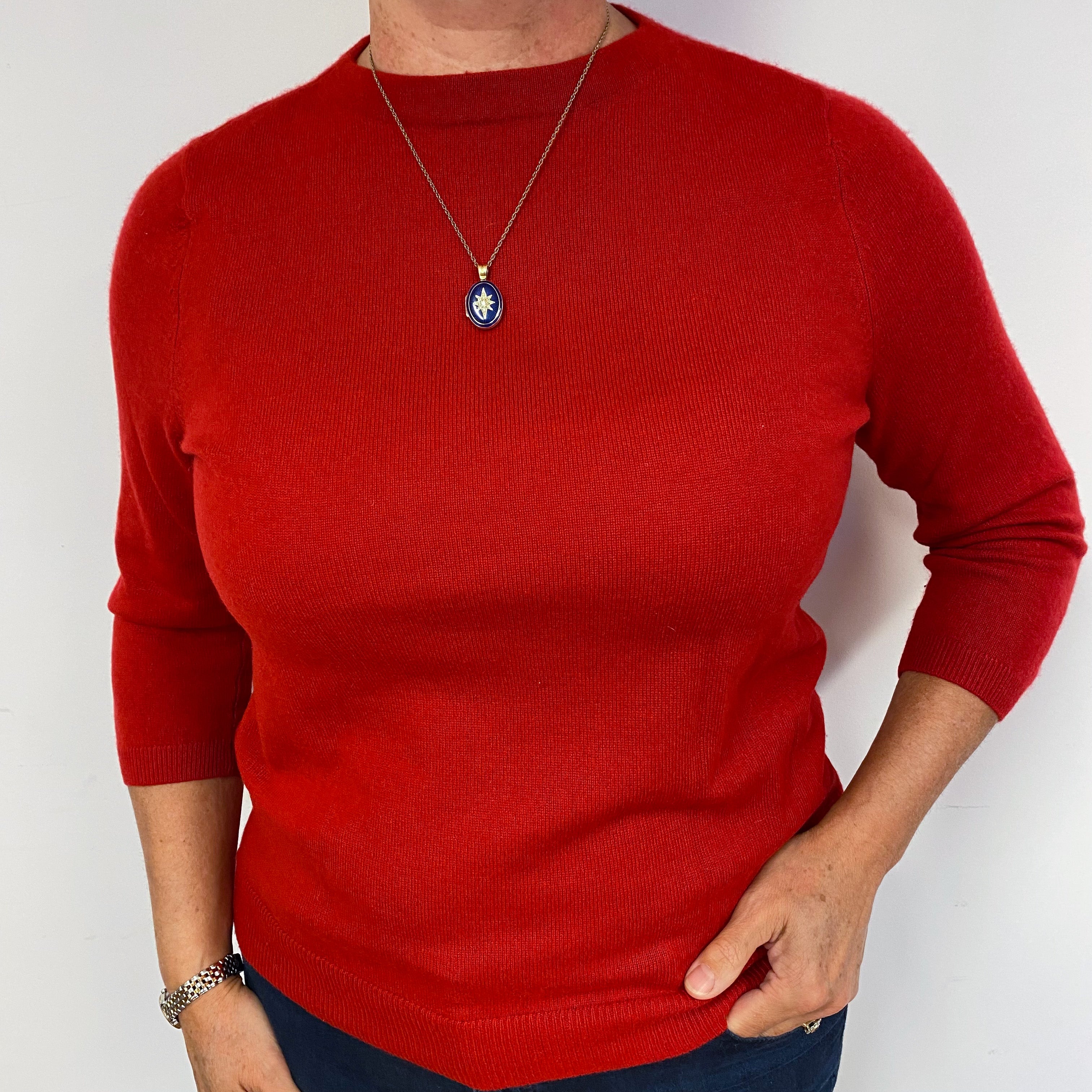 Scarlett Red 3/4 Sleeved Cashmere Crew Neck Jumper